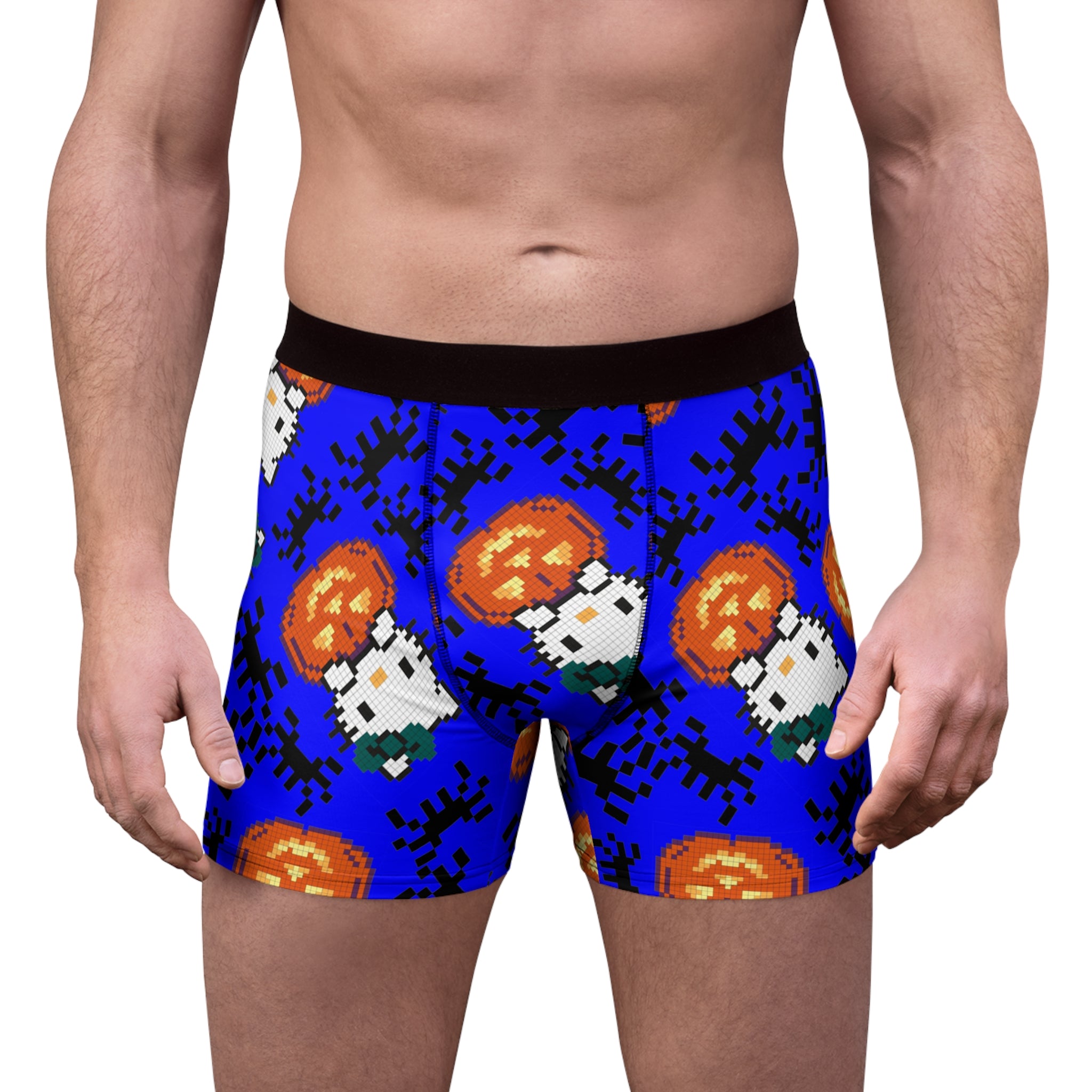 Men's boxer briefs kitty pumpkin Halloween pixel spider blue