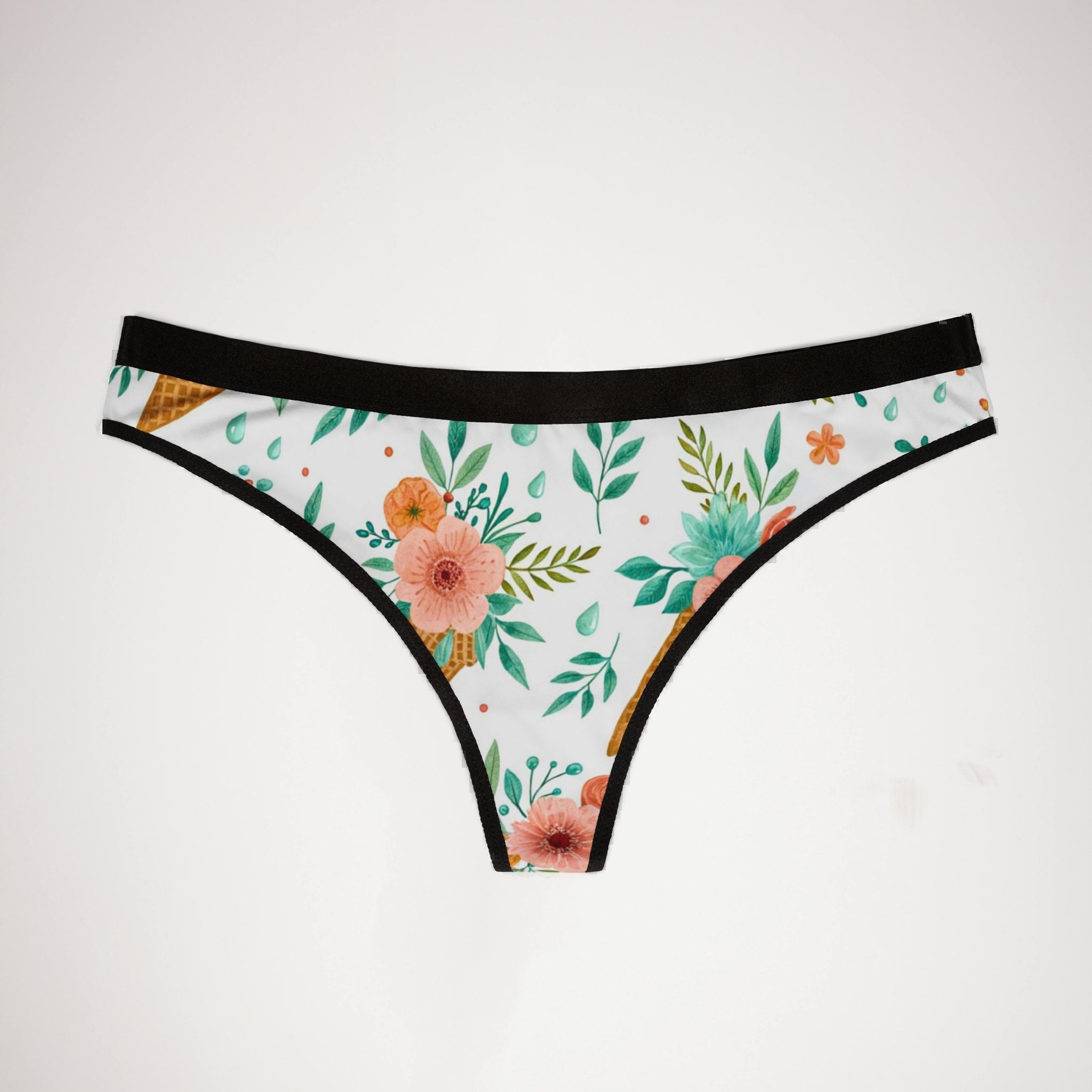 Women's thongs floral ice cream