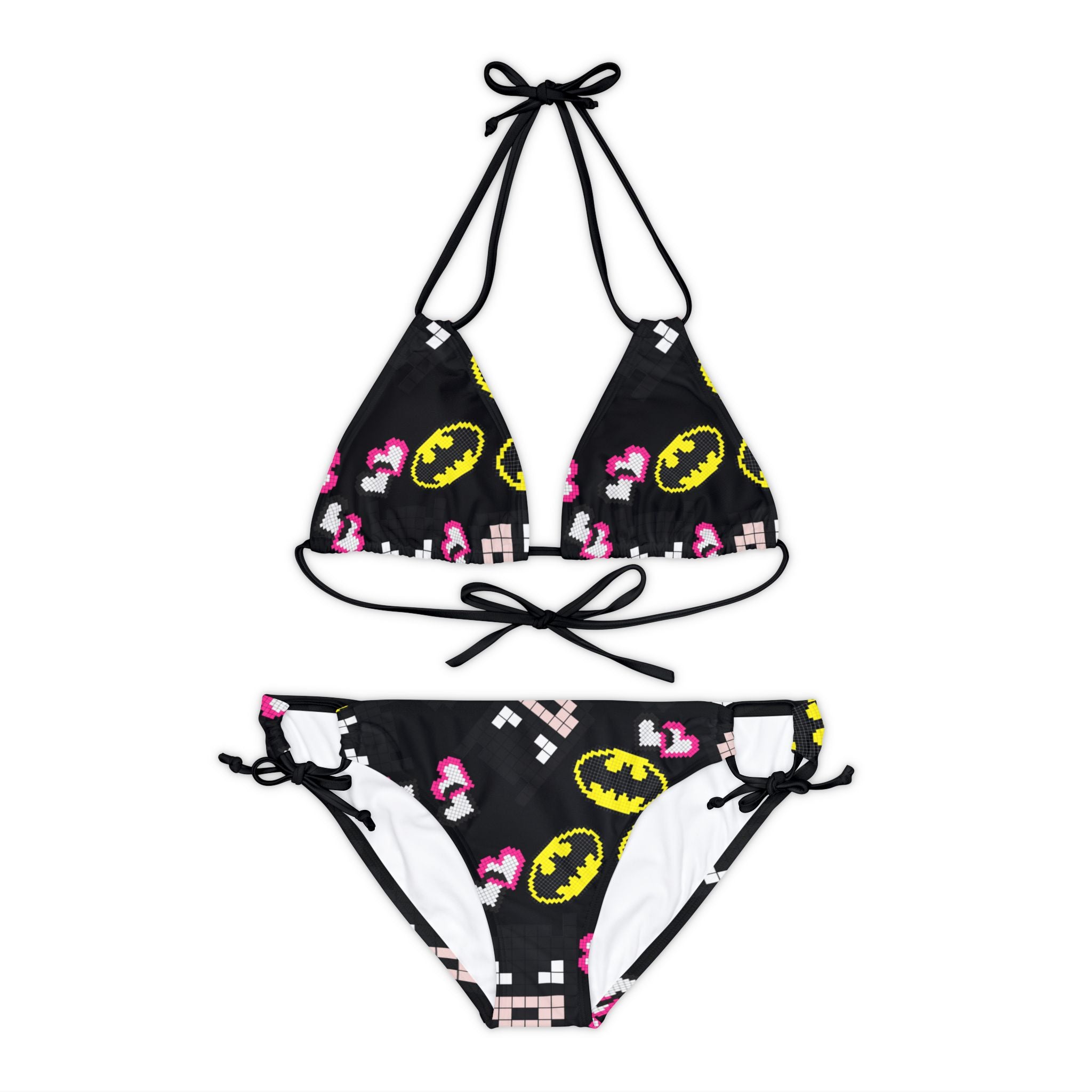 Strappy bikini set batman pixel black