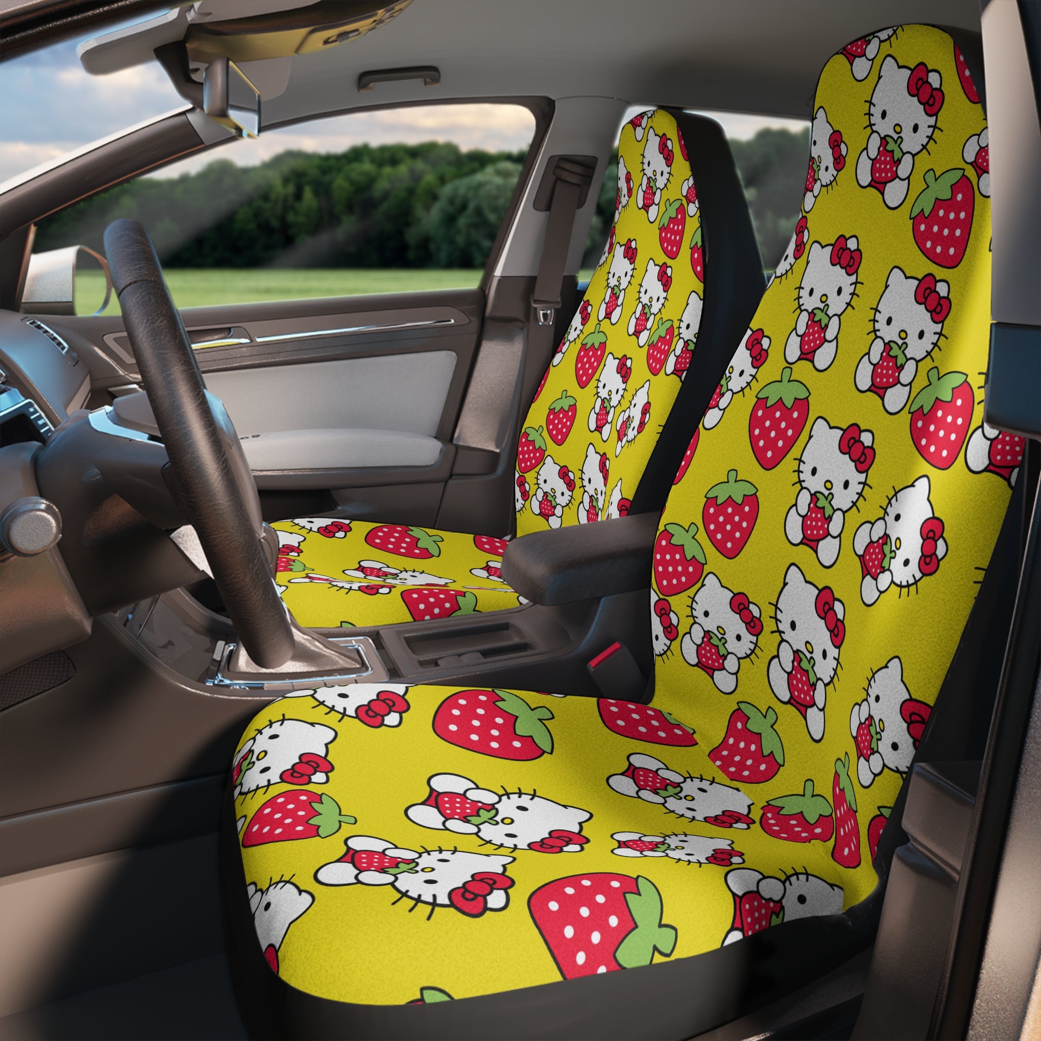 Car seat covers kitty strawberry valentine love yellow