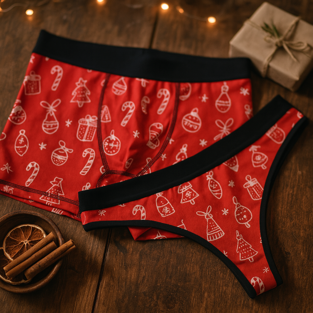 Matching underwear Red White Christmas for couples boxer & thong set