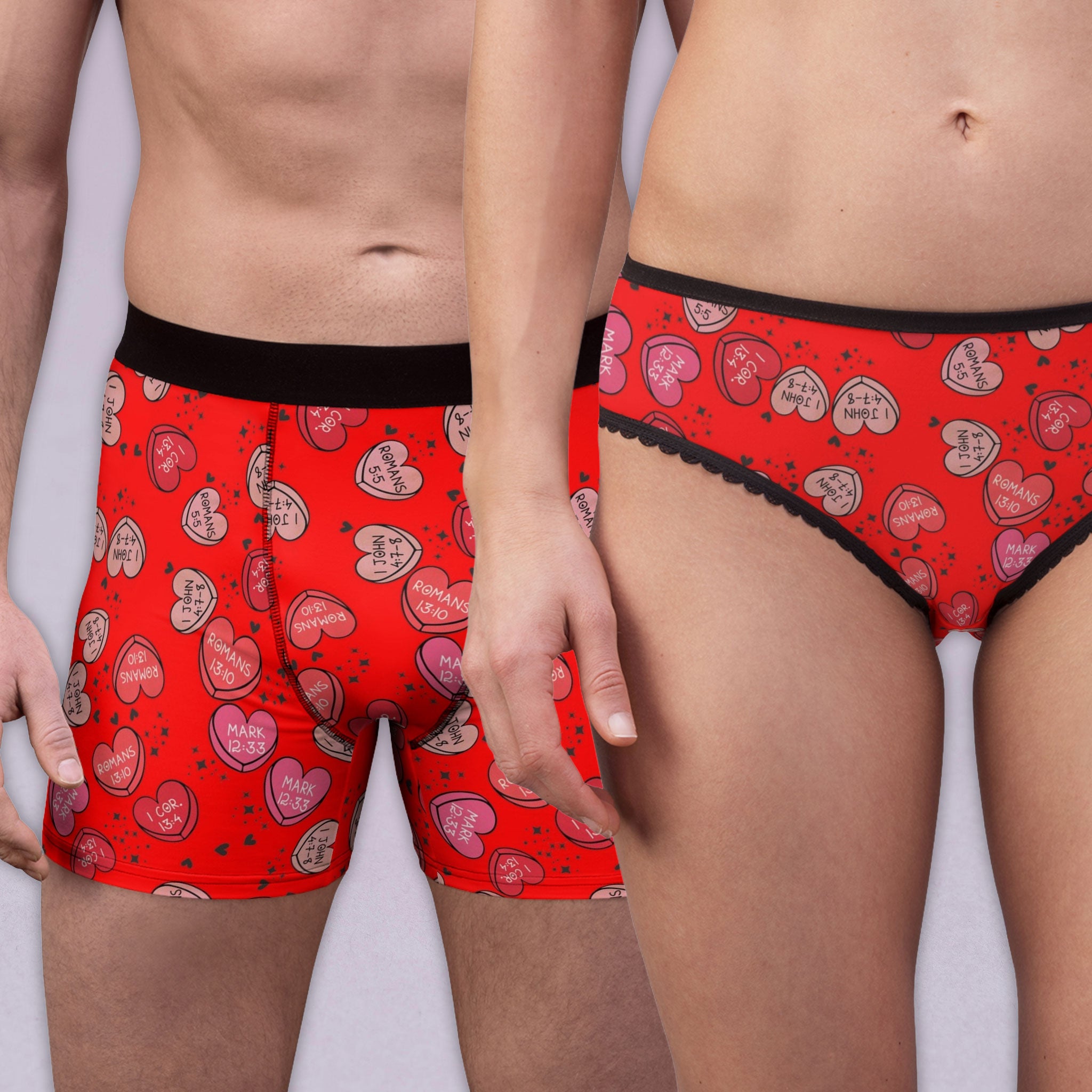 Couples matching Christian valentine sweet hearts underwear set boxer & briefs