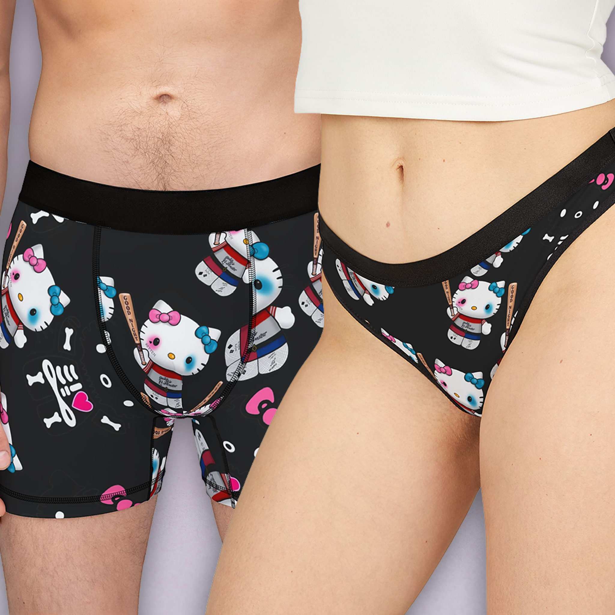 Couples matching  kitty monster halloween bone underwear set boxer and thong