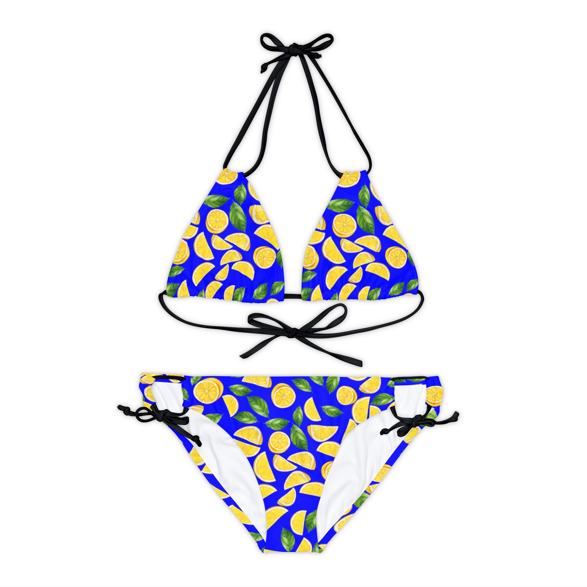 Strappy bikini set lemon and leaves blue