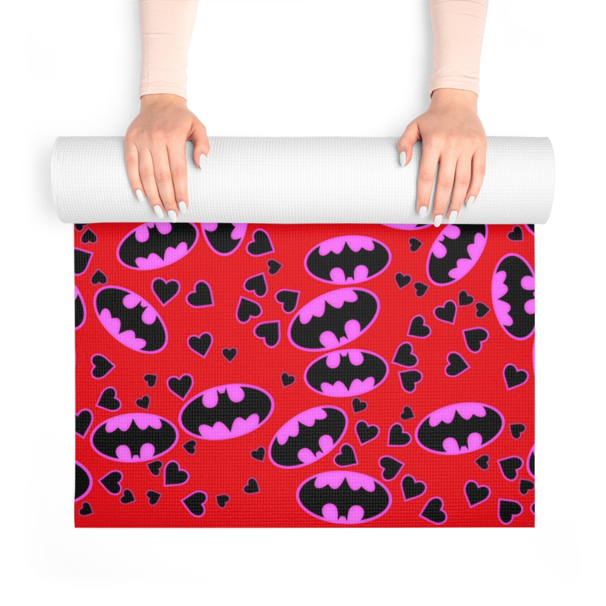 Foam yoga mat batman hearts valentine love red