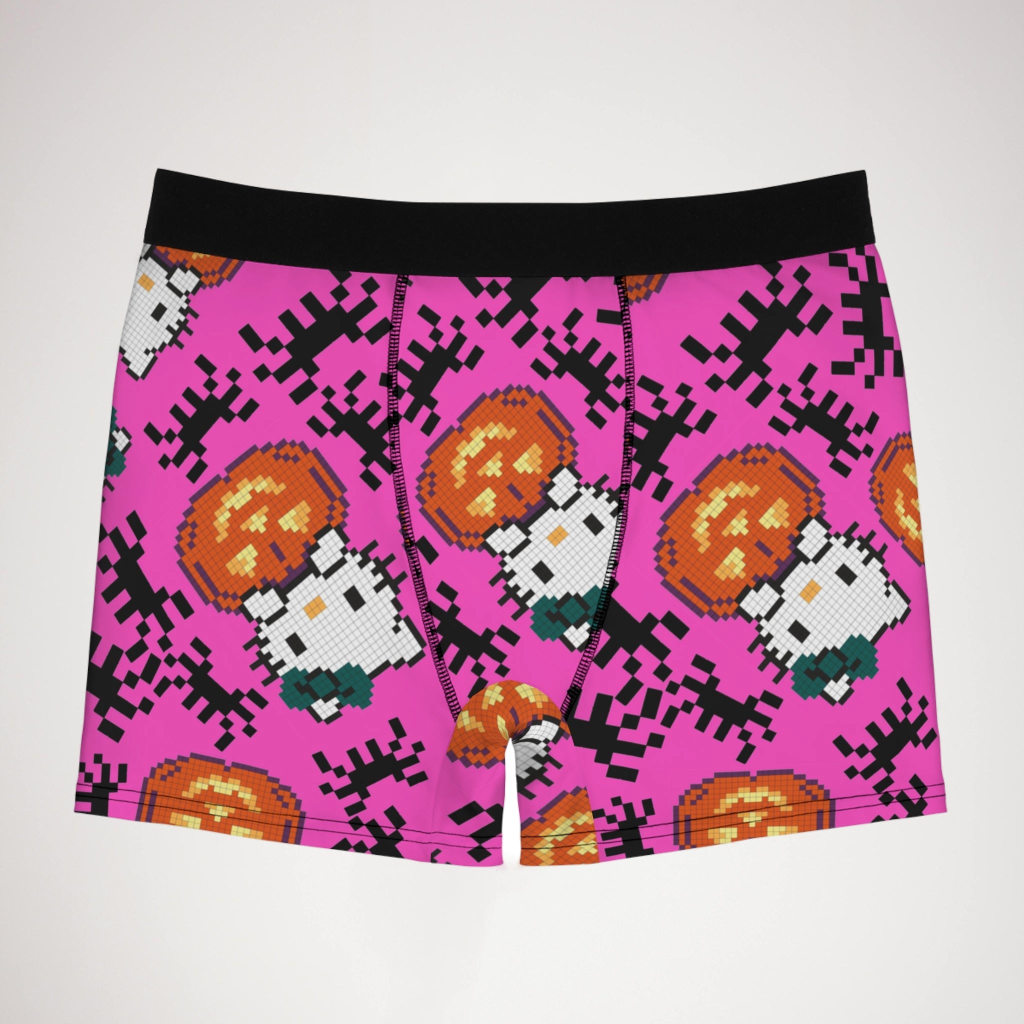 Men's boxer briefs kitty pumpkin Halloween pixel spider pink