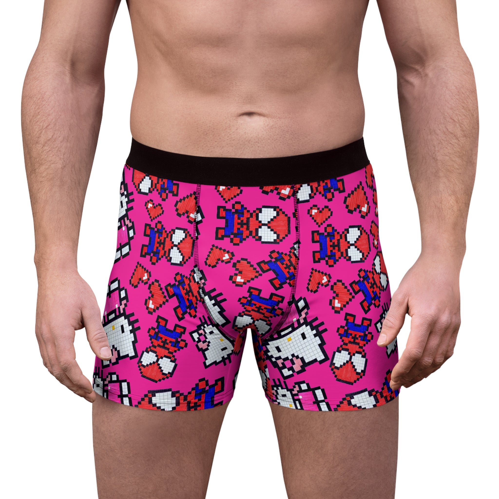 Men's boxer briefs spider kitty pixel heart character love valentine pink