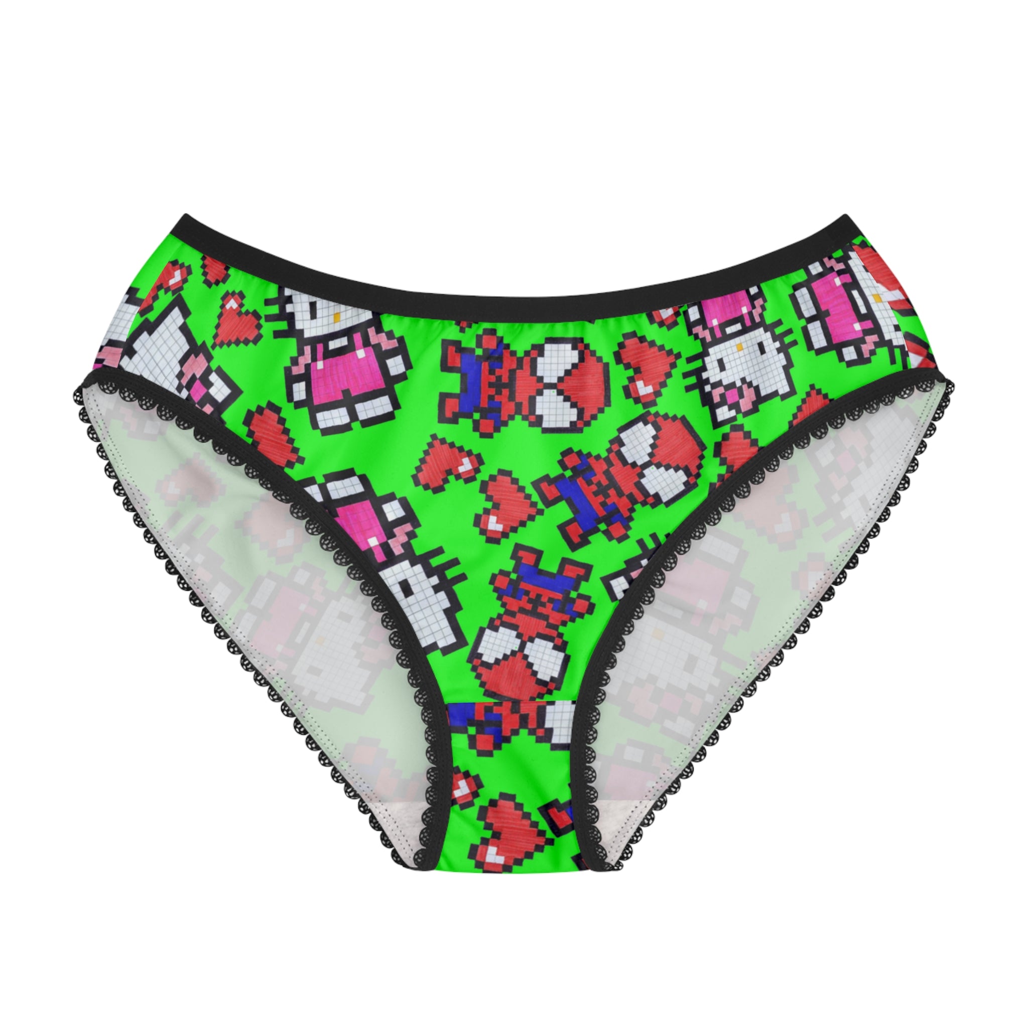 Women's briefs spider kitty pixel heart character love valentine green