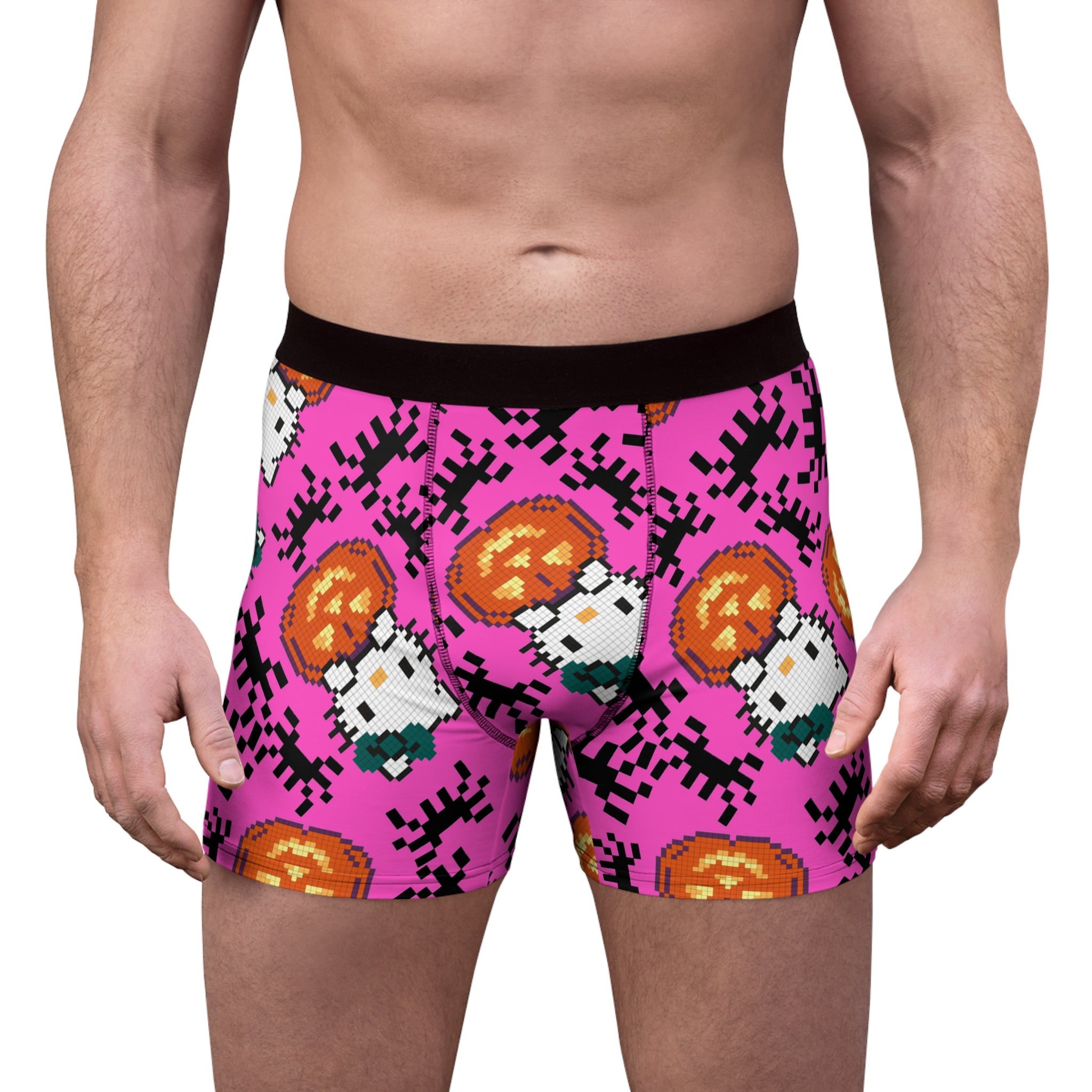 Men's boxer briefs kitty pumpkin Halloween pixel spider pink