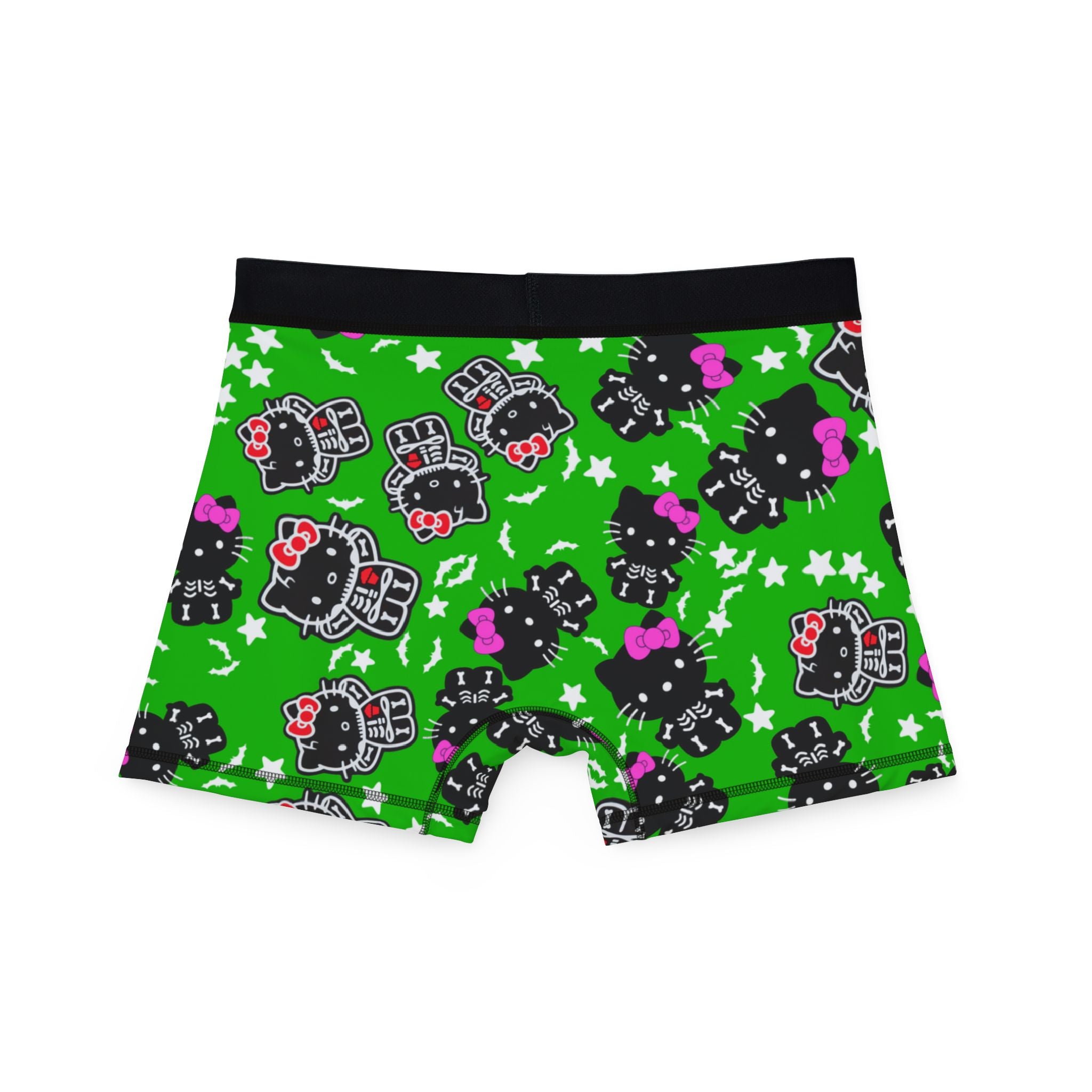 Men's boxers kitty halloween bones green