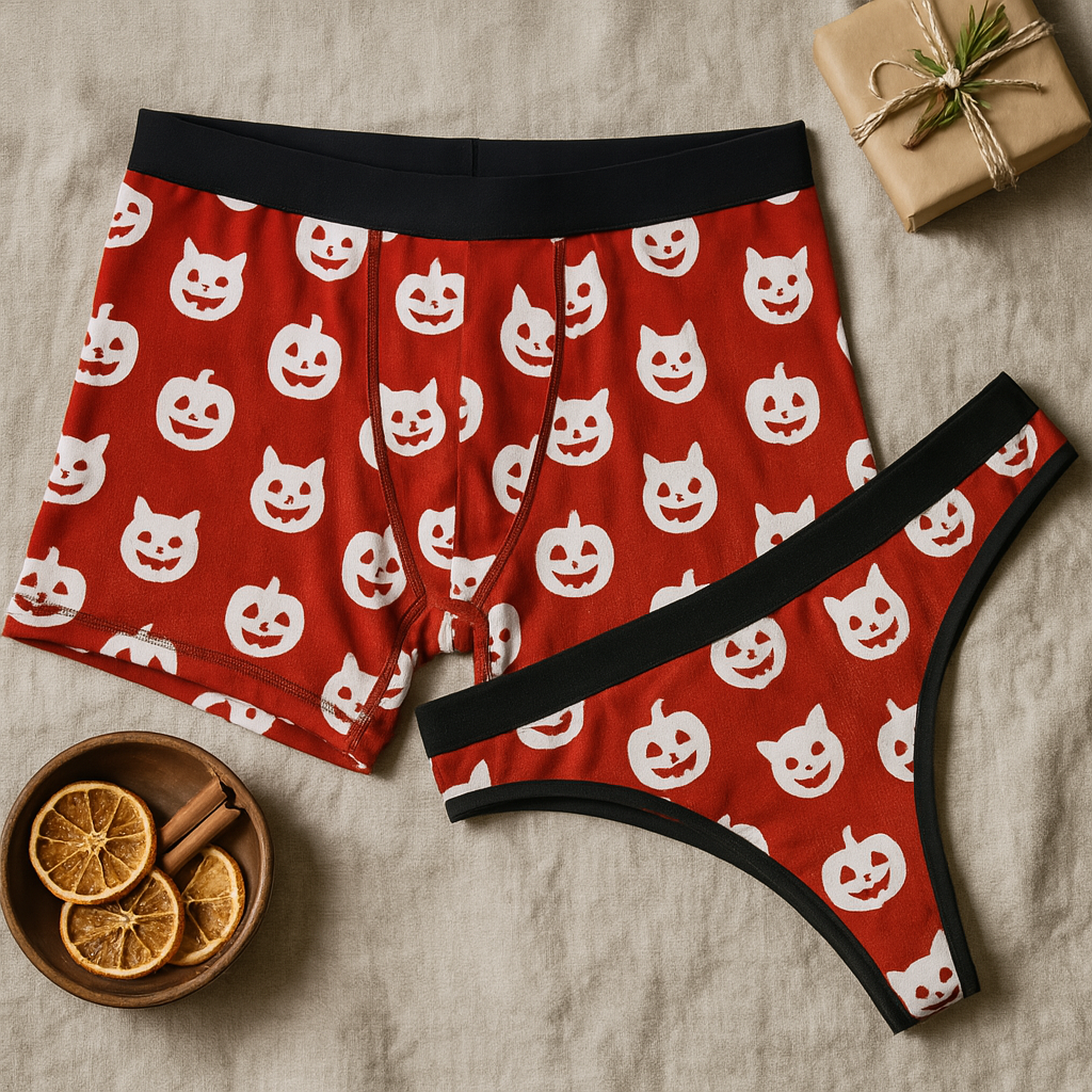 Matching underwear Red Halloween for couples boxer & thong set