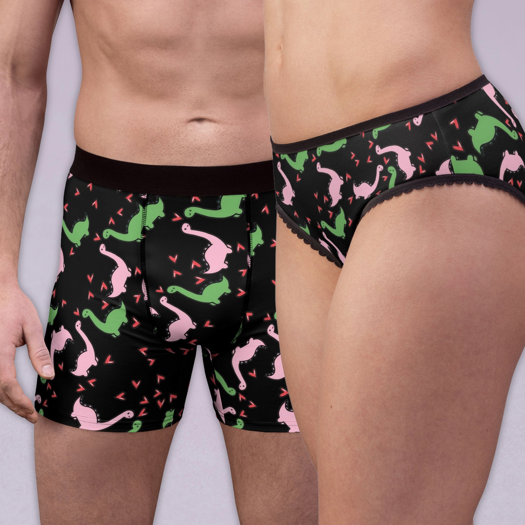 Couples matching dinosaur valentine heart underwear set boxer & briefs