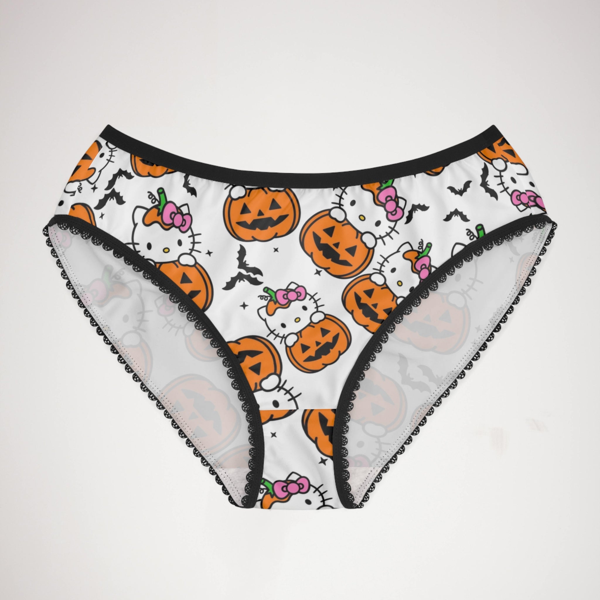 Women's briefs kitty hold pumpkin Halloween white