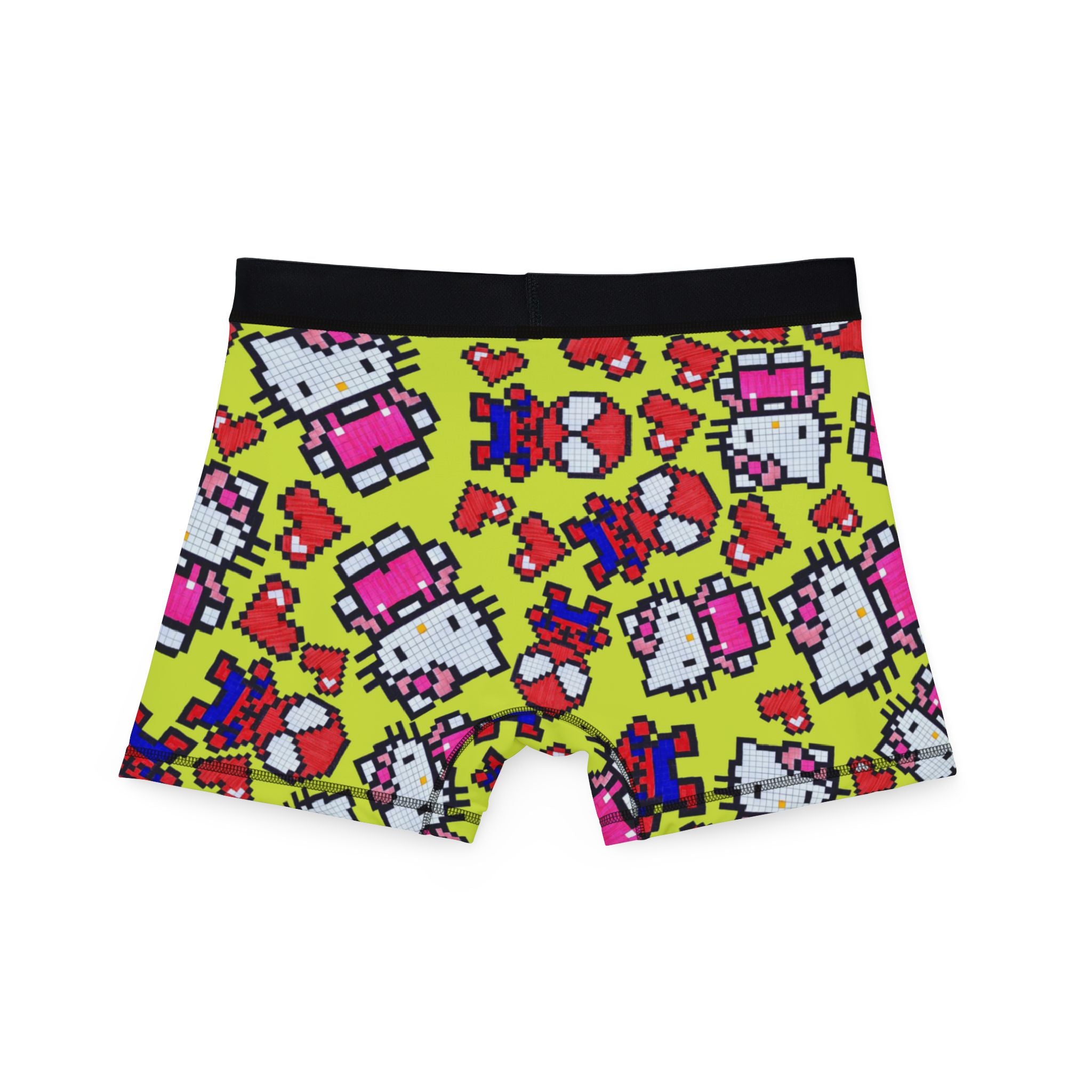 Men's boxers spider kitty pixel heart character love valentine yellow