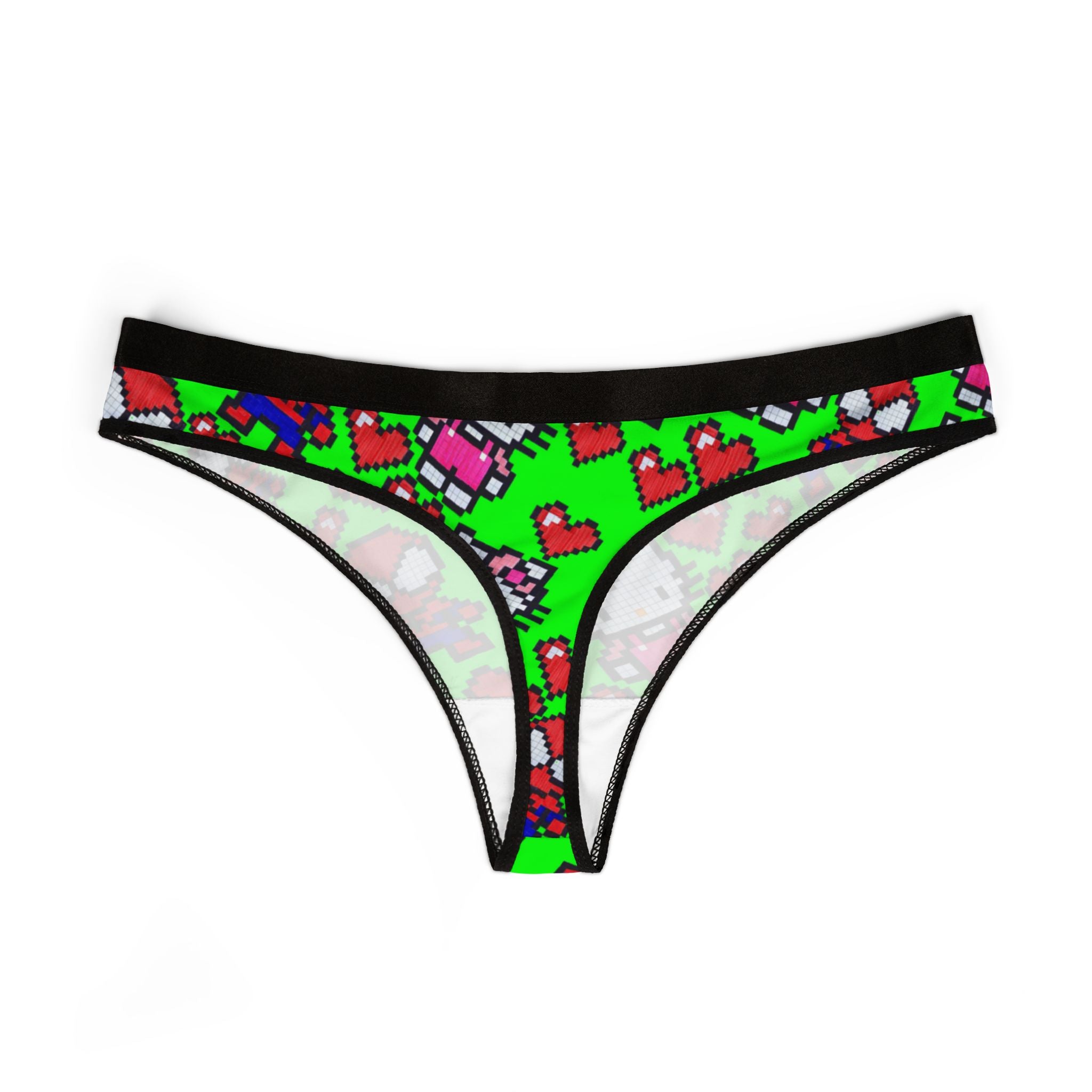 Women's thongs spider kitty pixel heart love valentine green