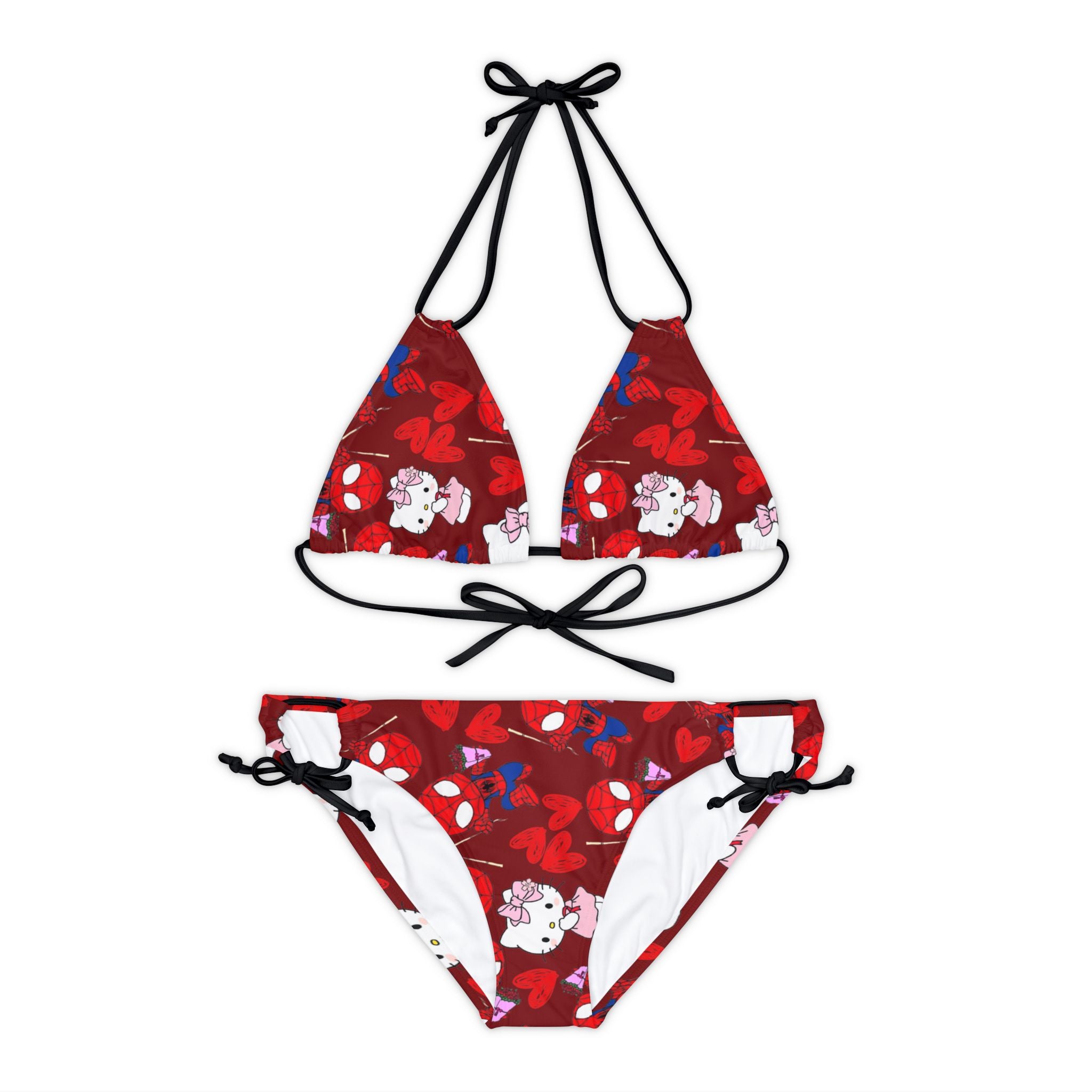 Strappy bikini set spider kitty flower red