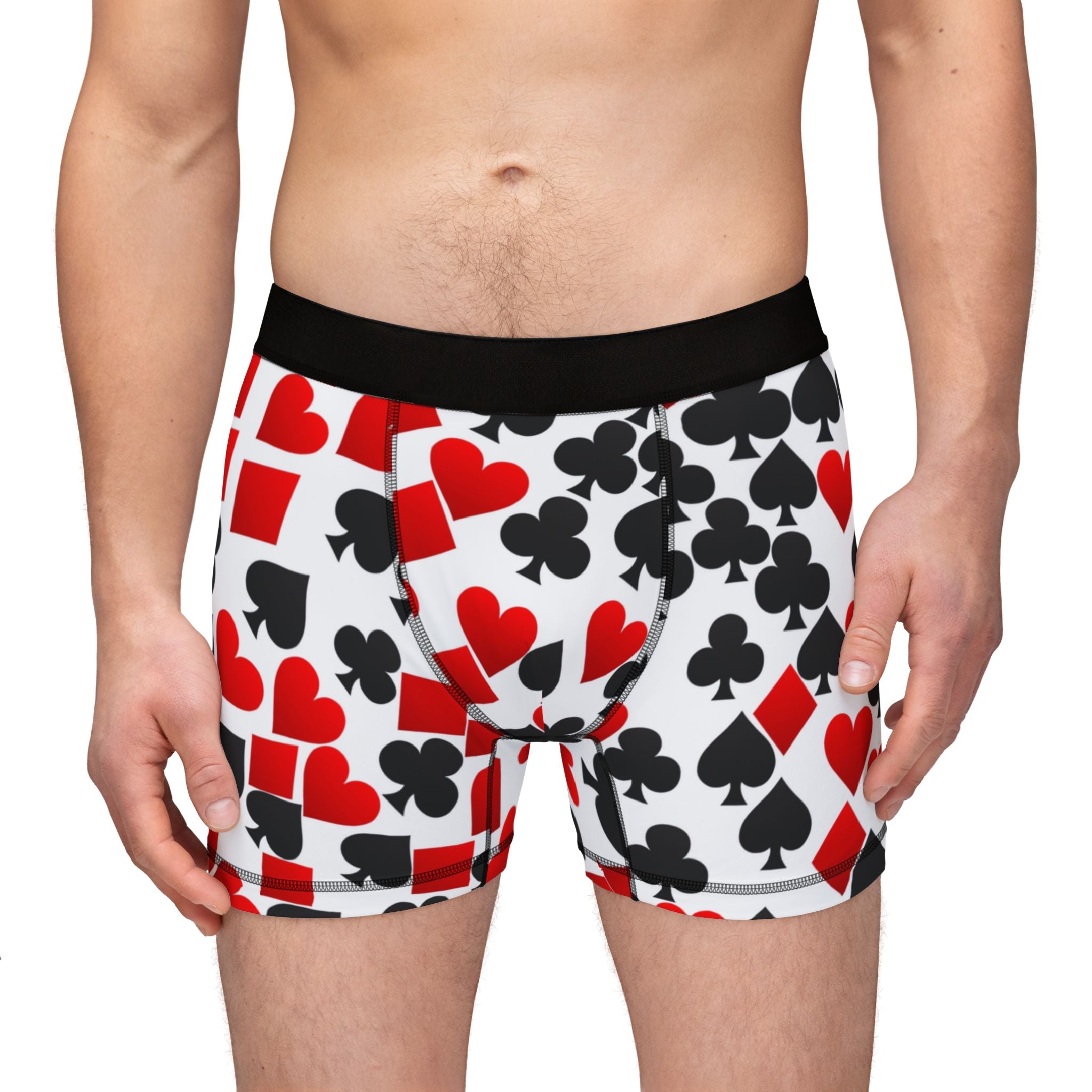 Men's boxers playing cards spades hearts diamonds clubs valentine love white