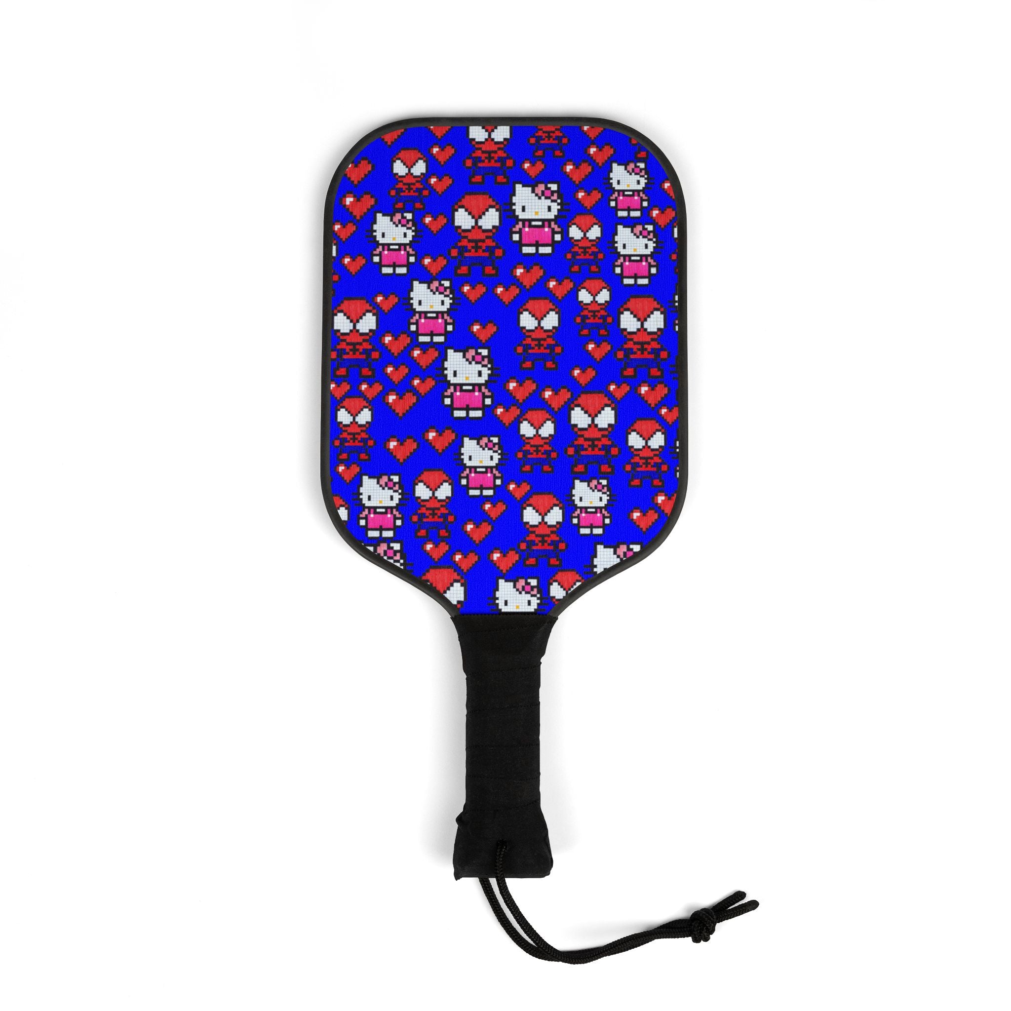 Pickleball kit (2 paddles + 2 balls + transparent bag) spider kitty pixel heart love valentine blue