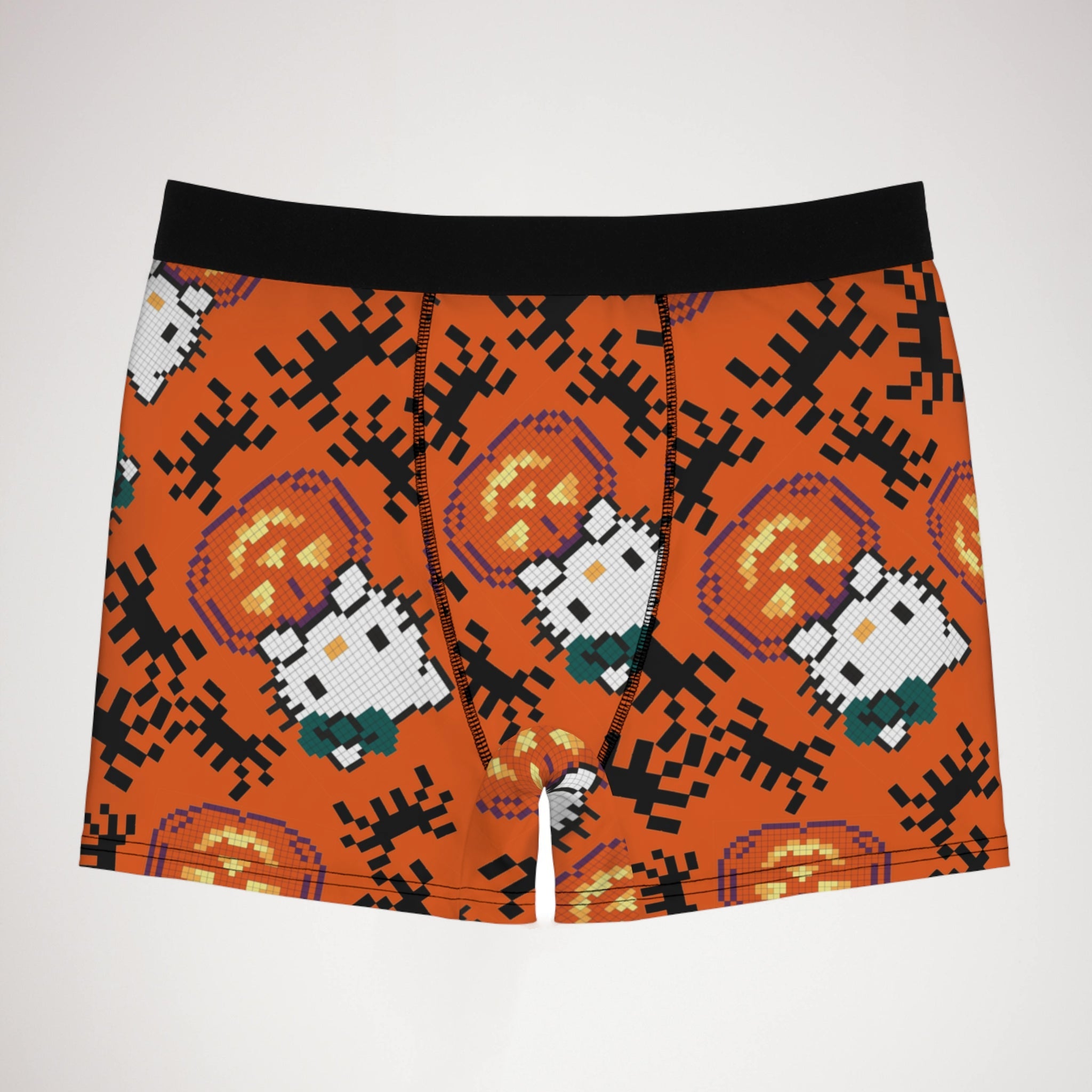 Men's boxer briefs kitty pumpkin Halloween pixel spider orange