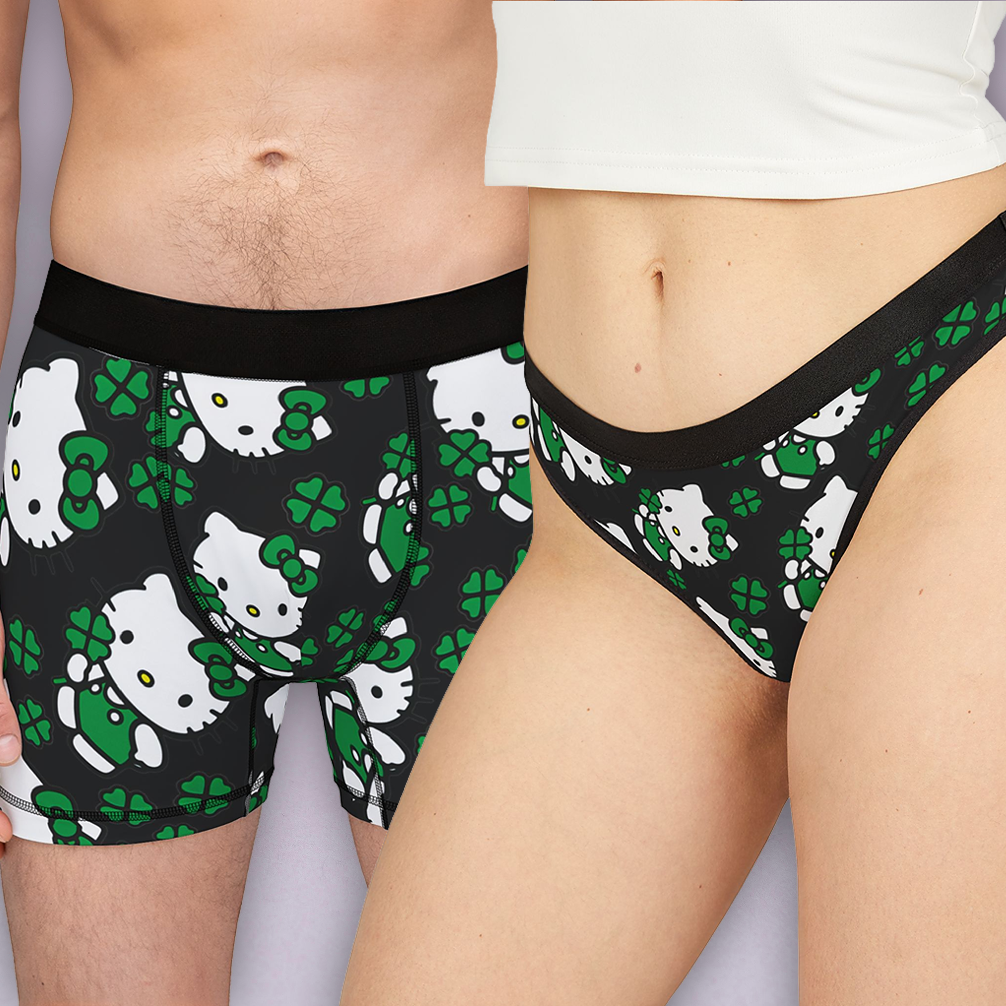 Couples matching  kitty saint patrick lucky underwear set boxer and thong