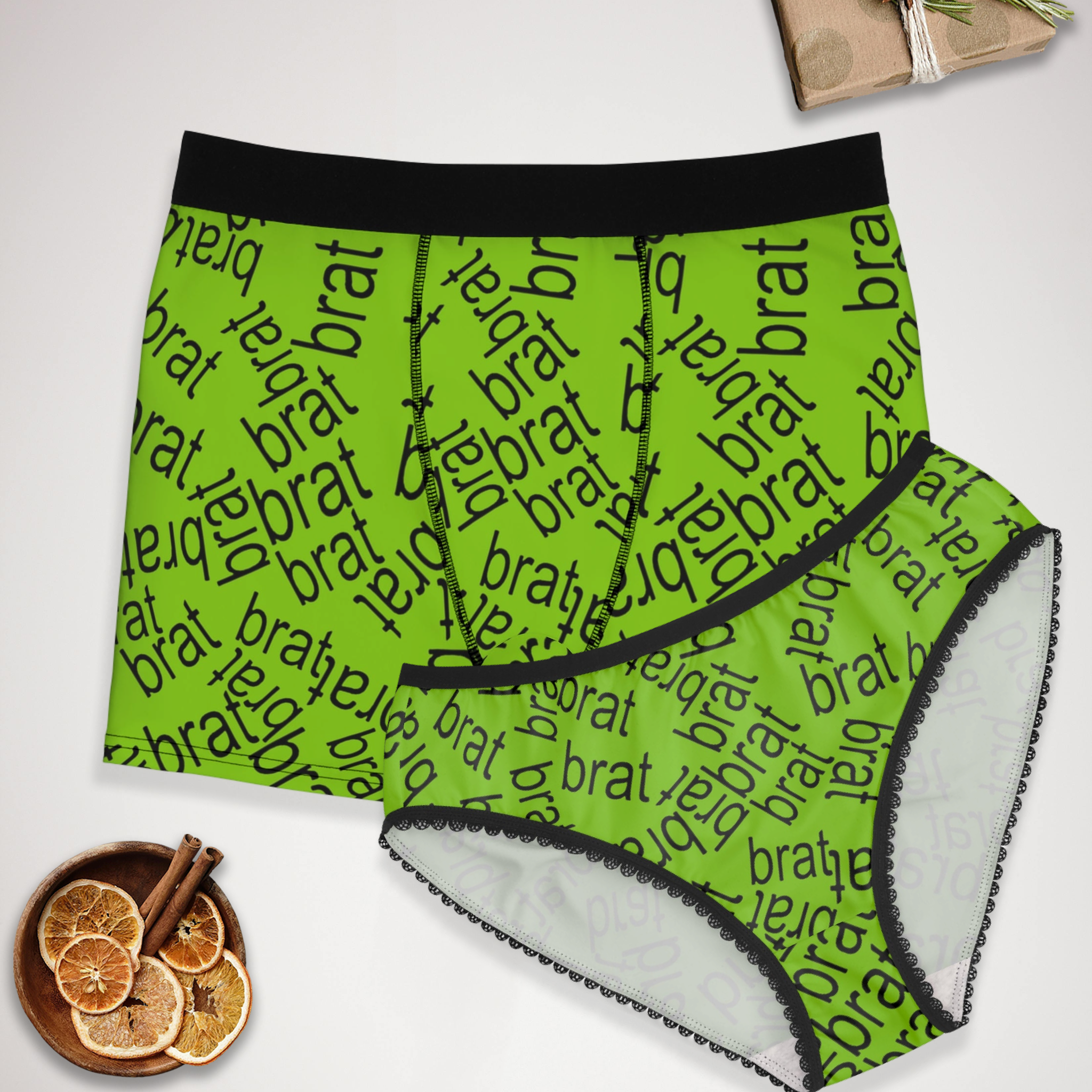 Couples matching brat Charli XCX underwear set boxer & briefs