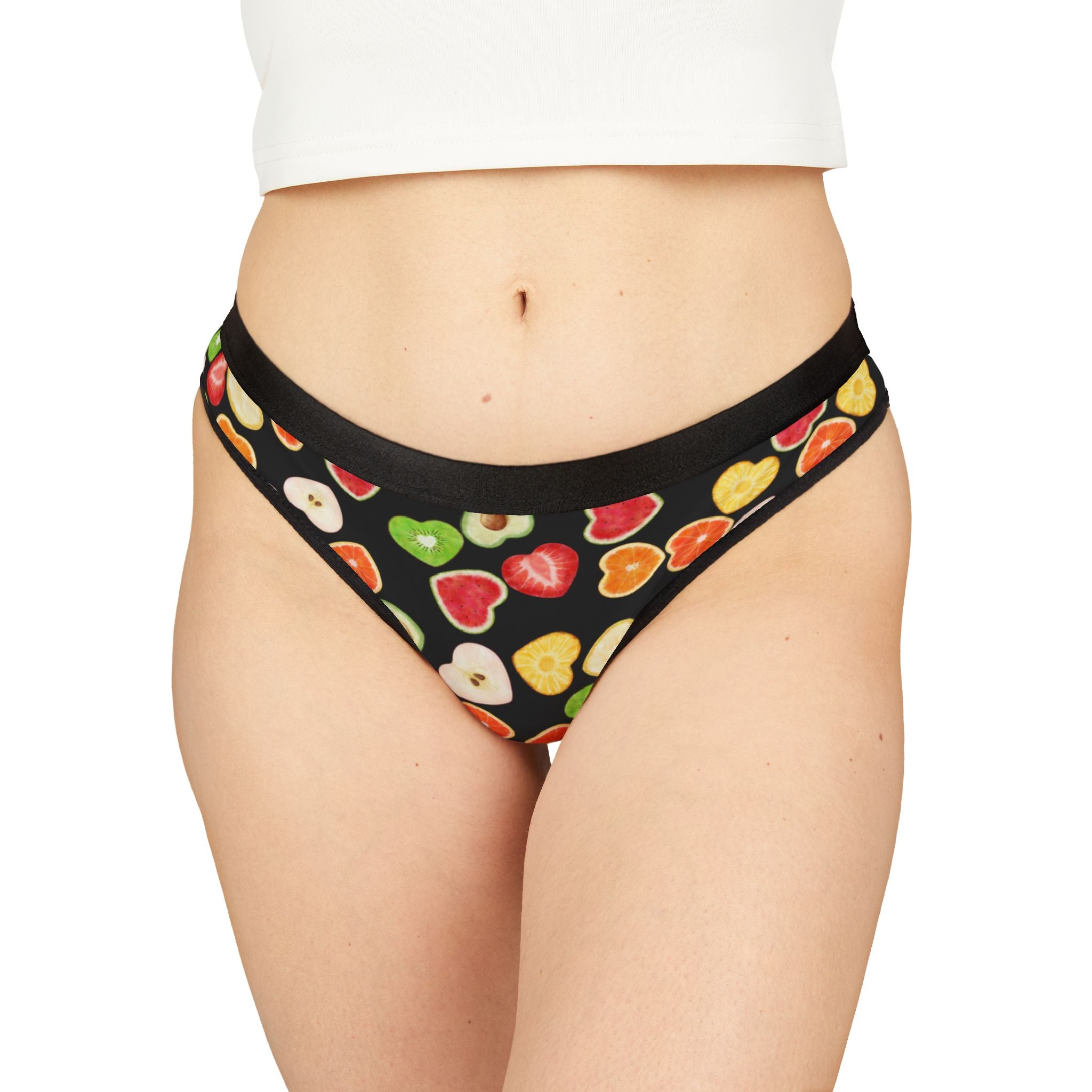 Women's thongs heart fruits black