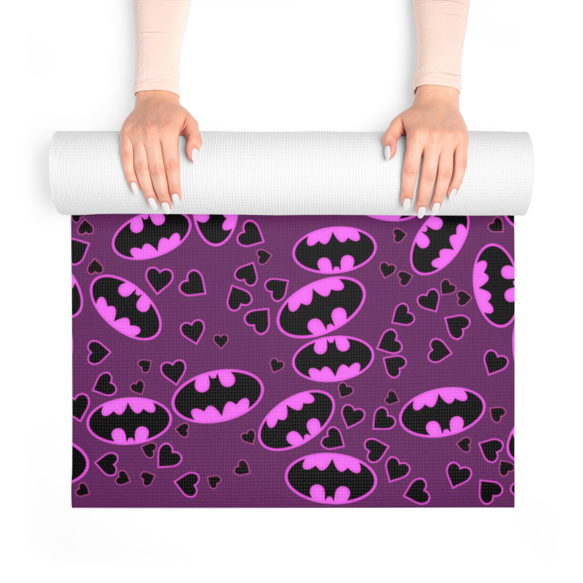 Foam yoga mat batman hearts valentine love purple