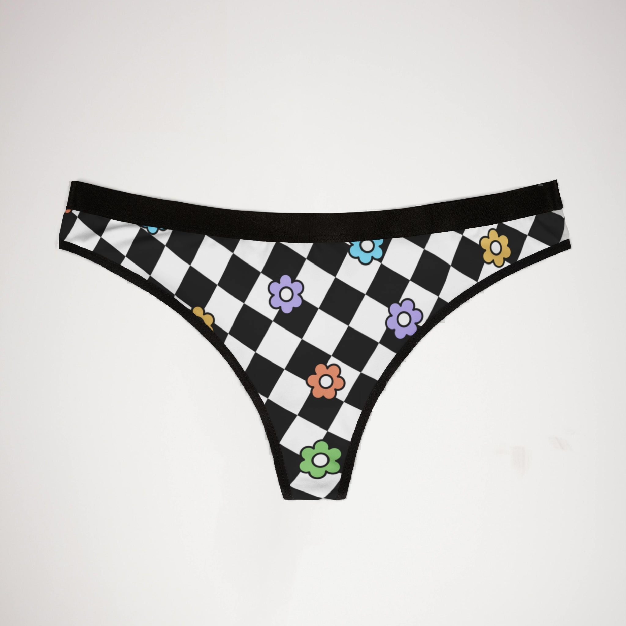 Women's thongs spring flower checkered
