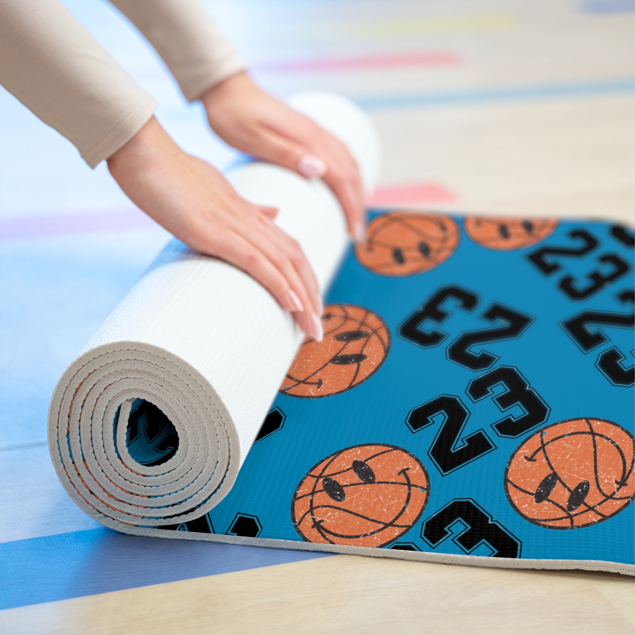 Foam yoga mat number   basketball cyan