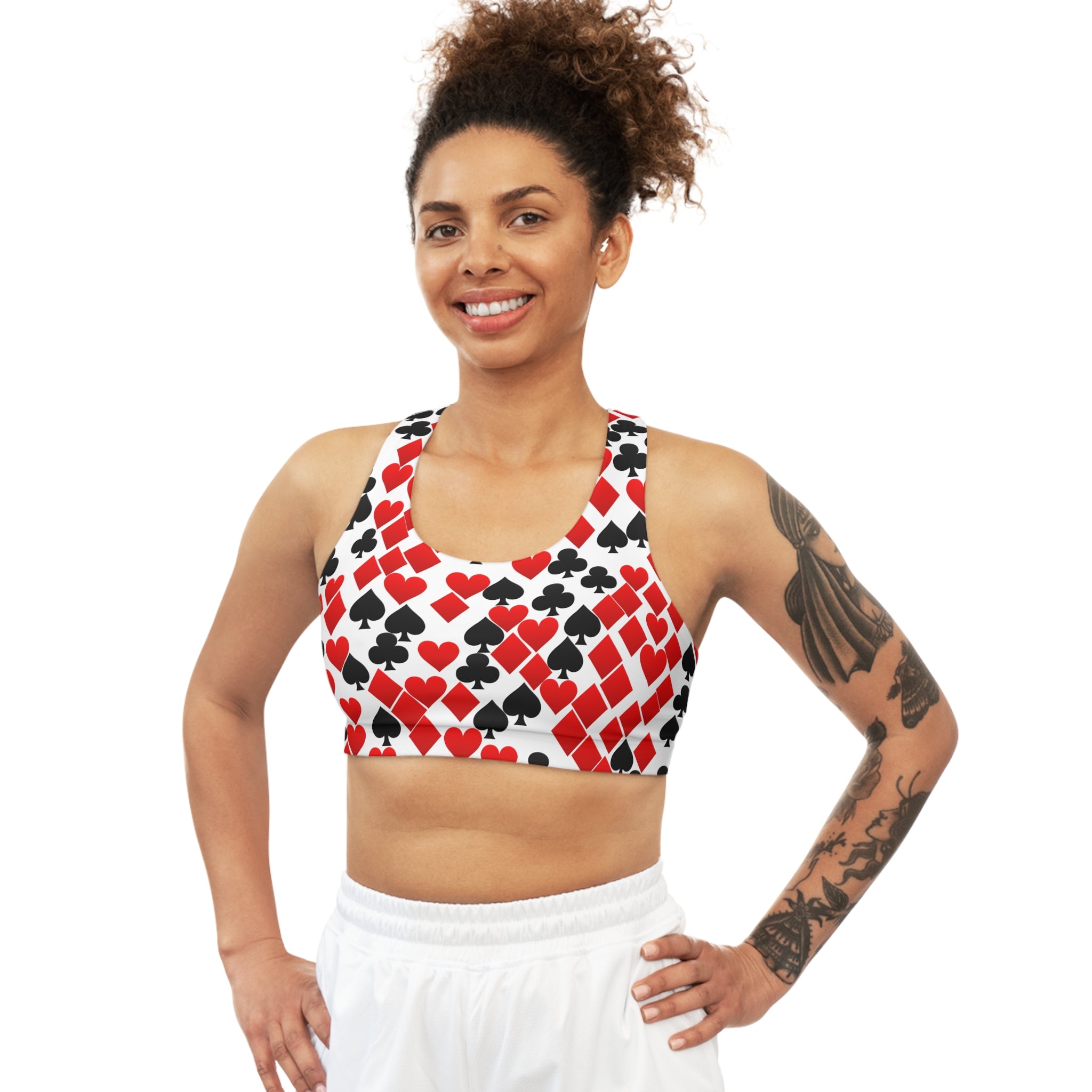 Sports bra playing cards spades hearts diamonds clubs valentine love white