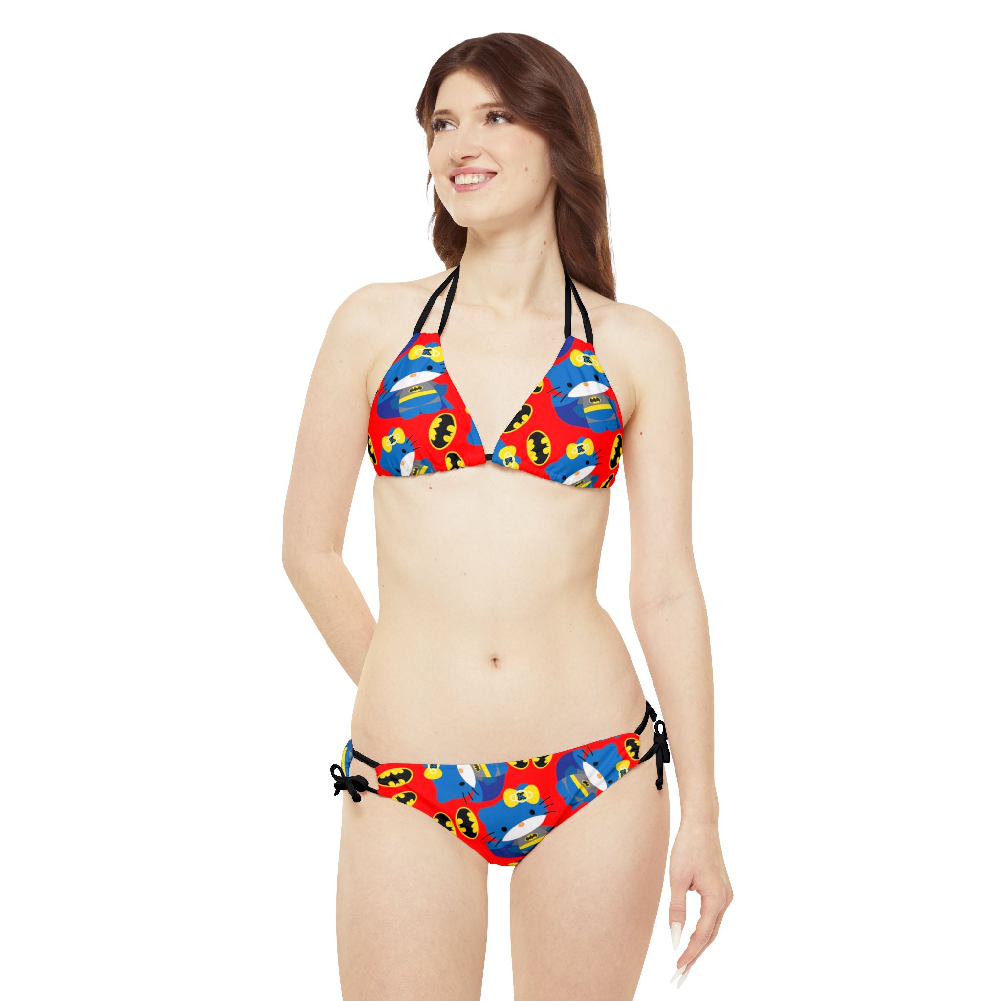 Strappy bikini set batman kitty logo red