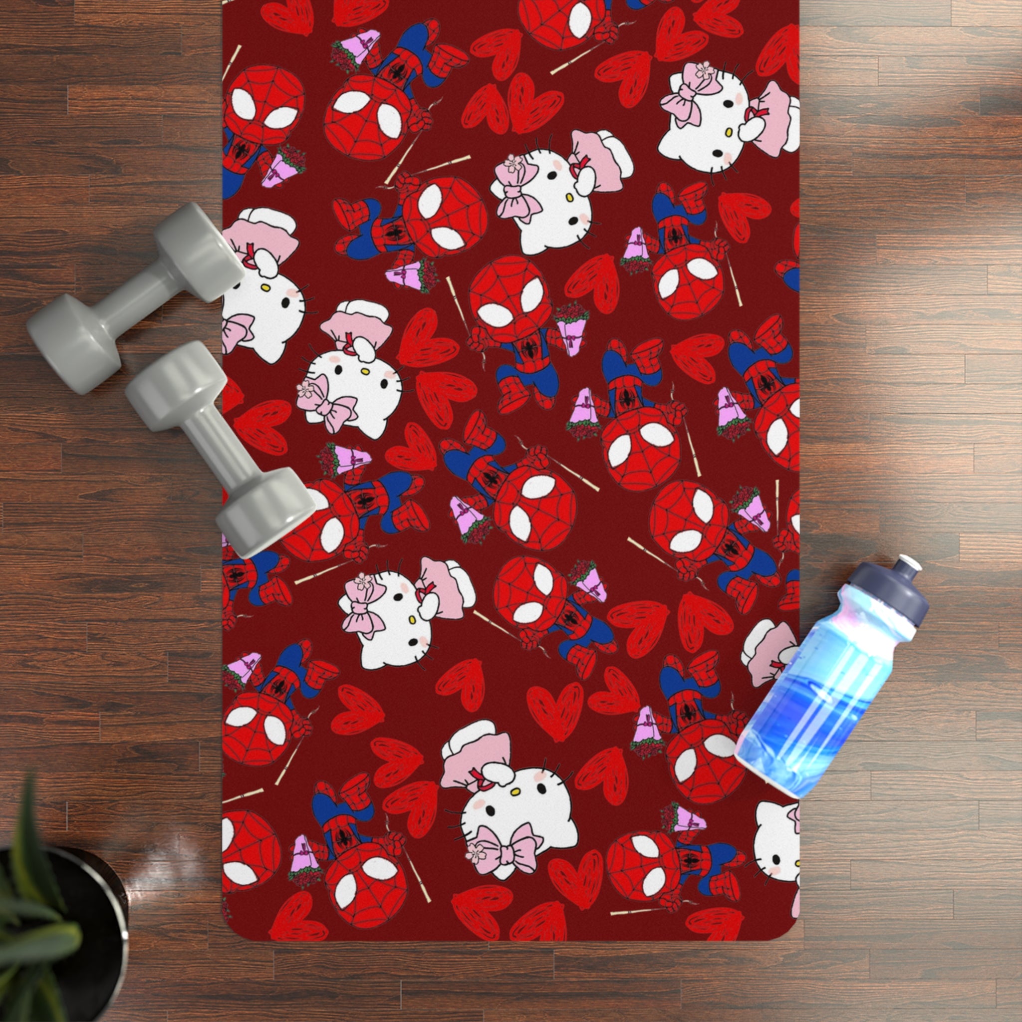 Rubber yoga mat spider kitty flower red