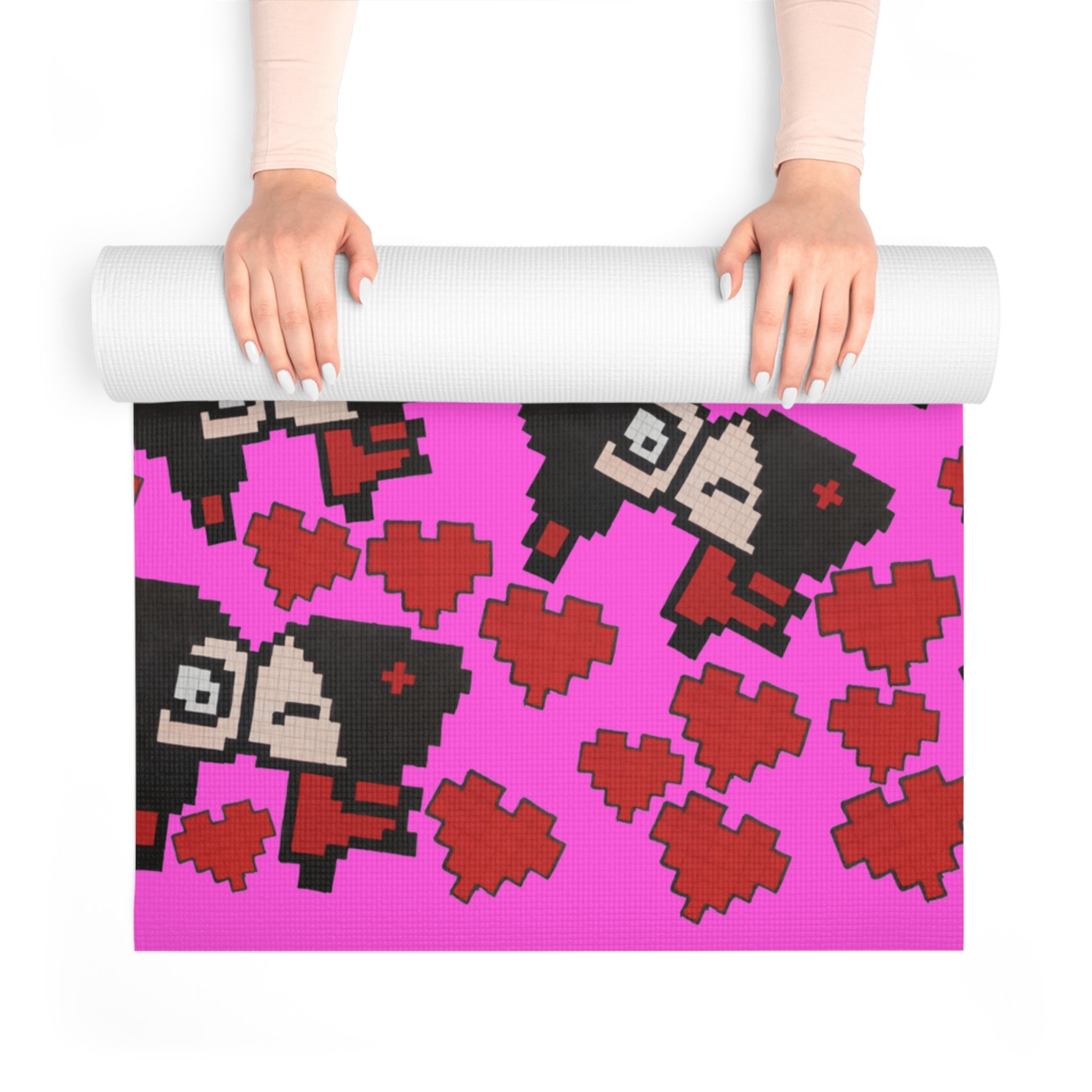 Foam yoga mat pixel pucca kiss heart pink