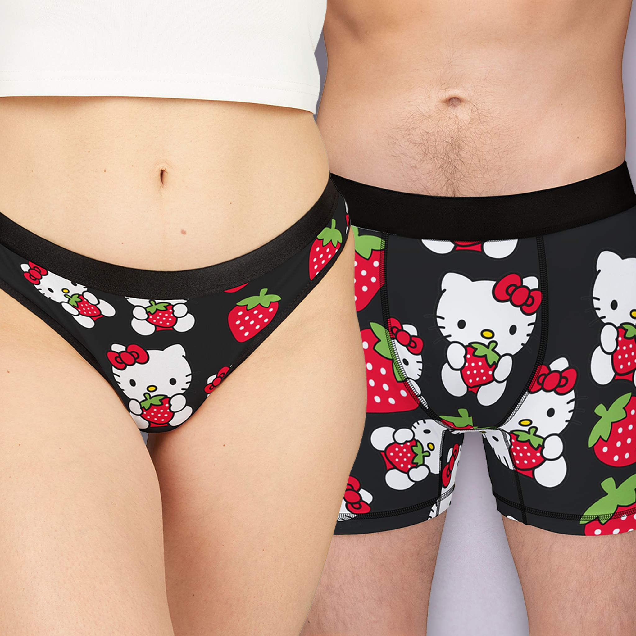 Couples matching  kitty strawberry valentine love underwear set boxer and thong