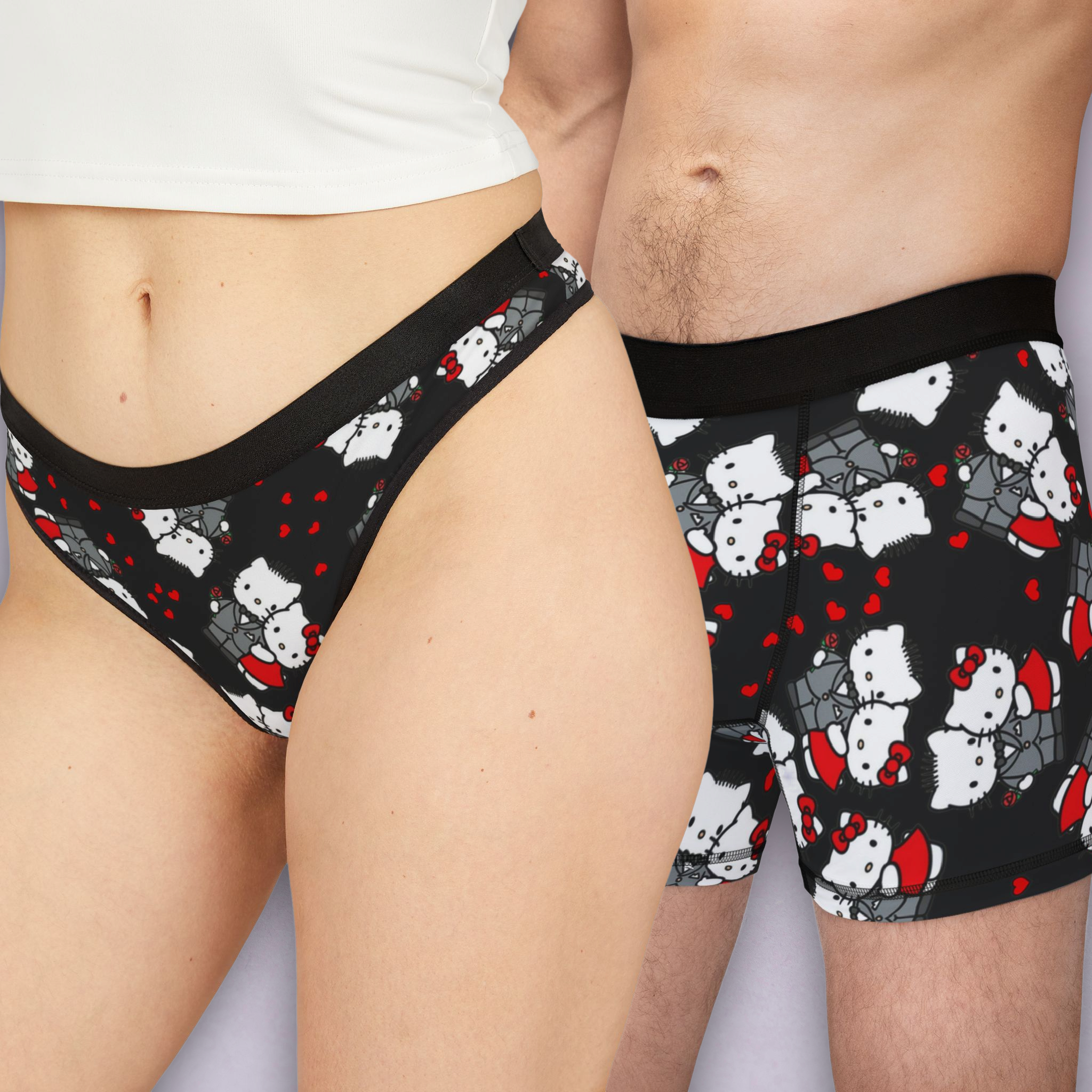 Couples matching  kitty wedding anniversary underwear set boxer and thong