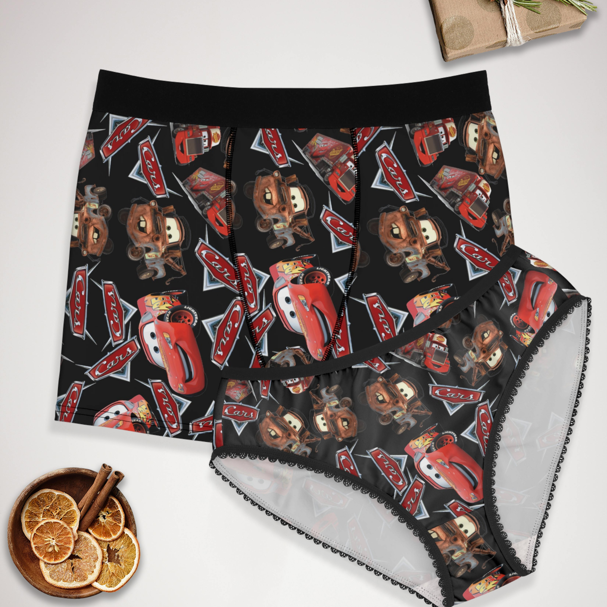 Couples matching mcqueen funny cars underwear set boxer & briefs