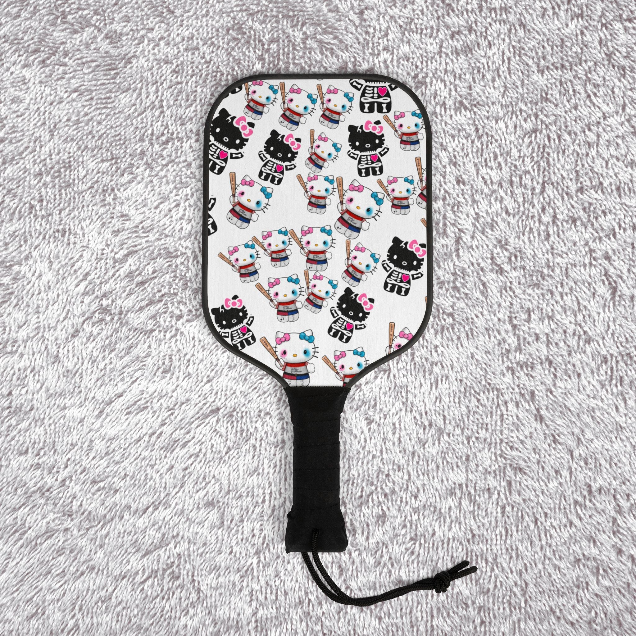 Pickleball kit (2 paddles + 2 balls + transparent bag) kitty monster Halloween bone white