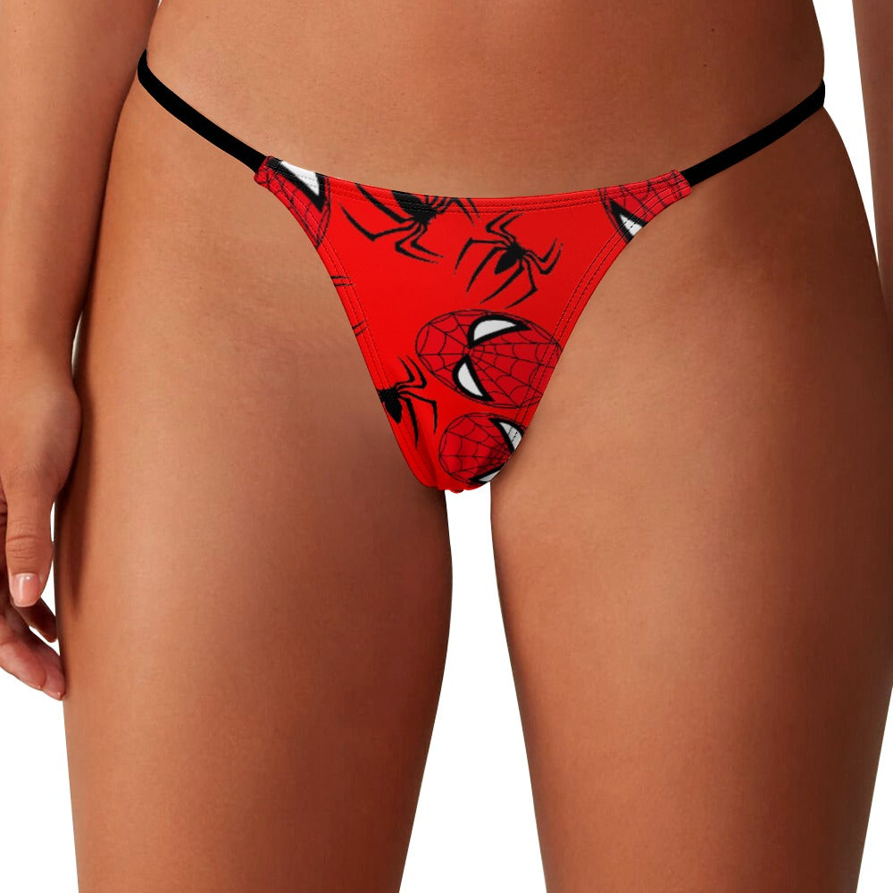 Ladies Sexy Thin Thong spider web red