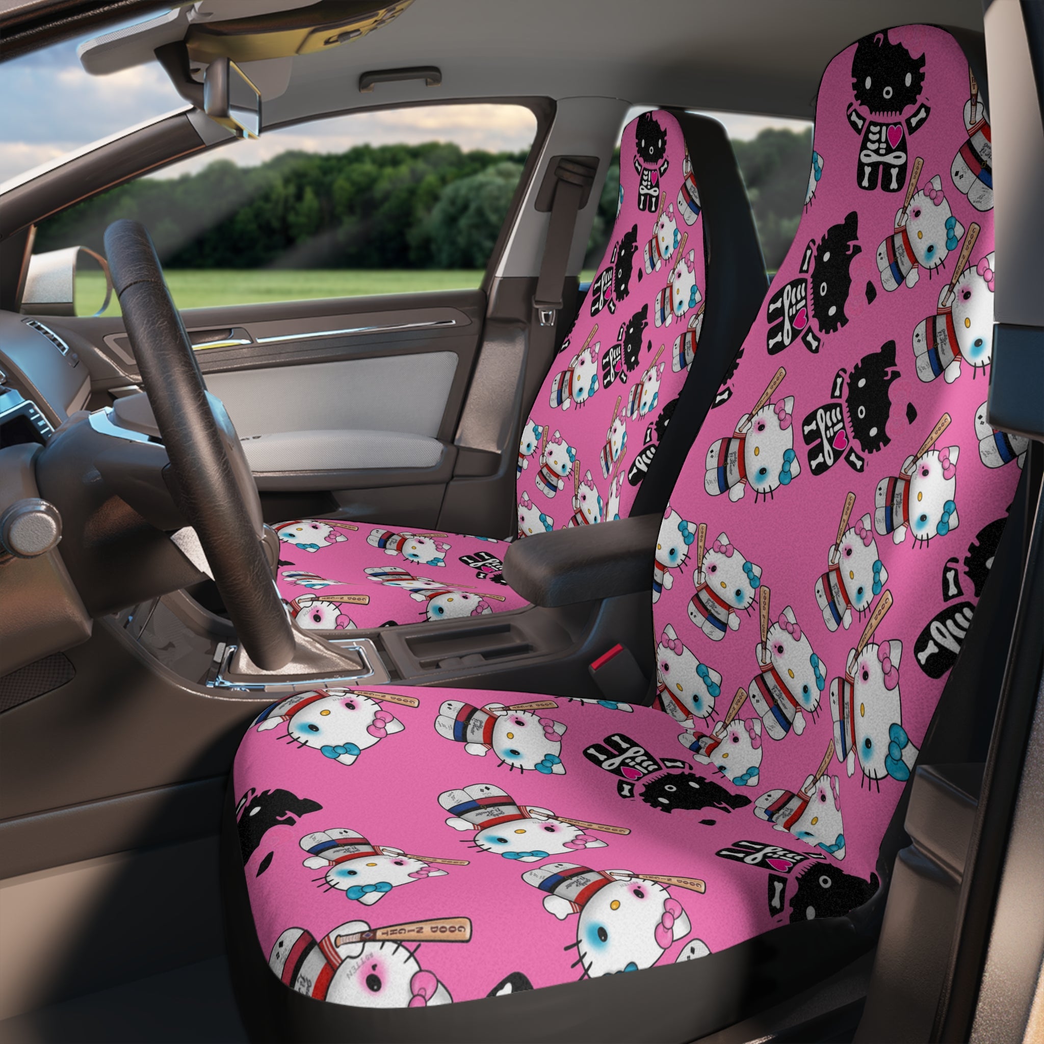 Car seat covers kitty monster Halloween bone pink