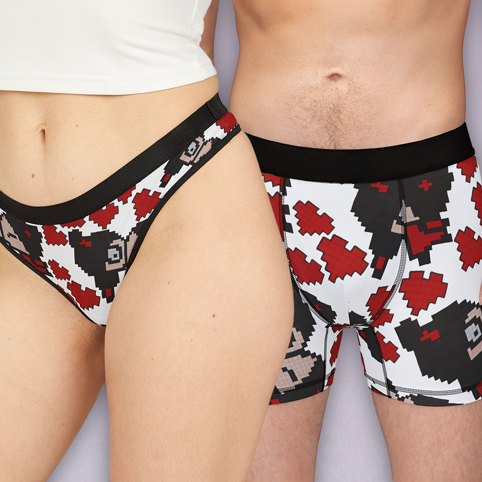 Couples matching  pixel pucca kiss heart underwear set boxer and thong