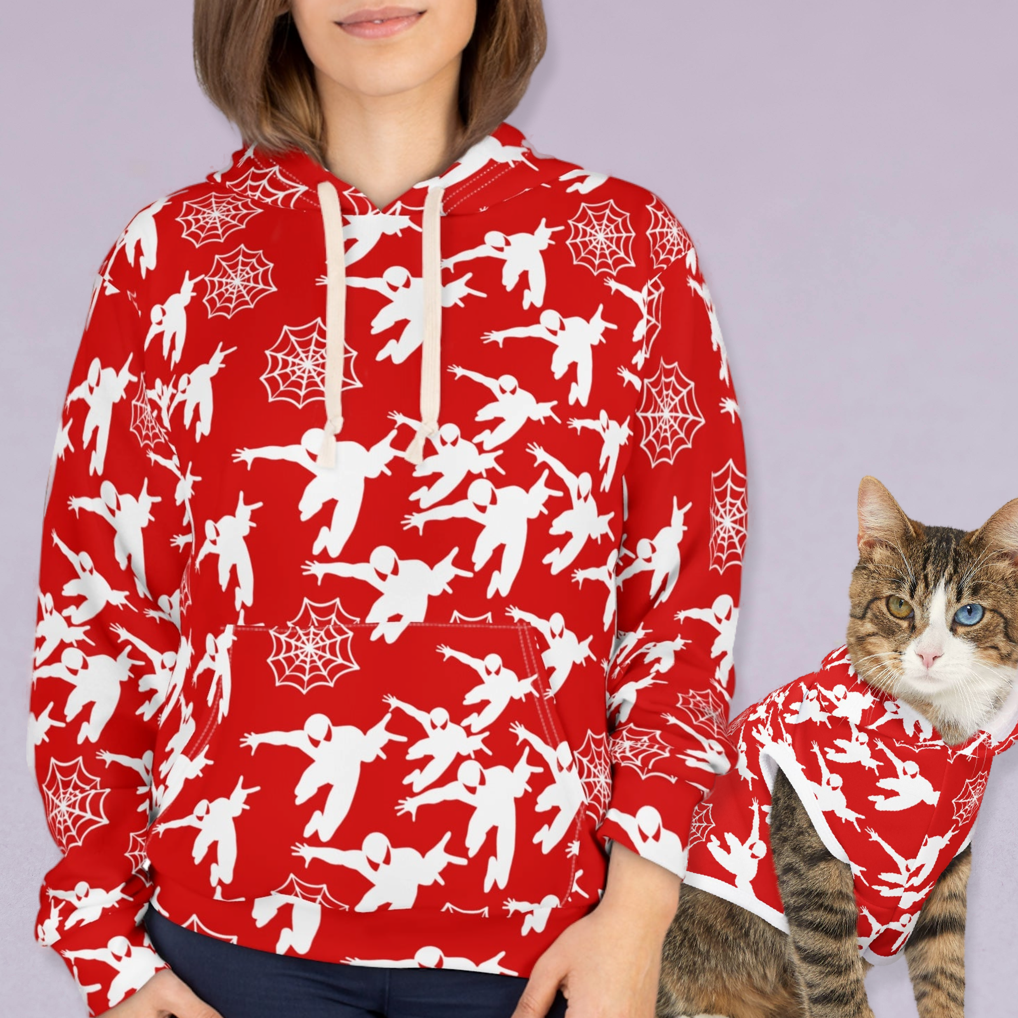 Matching Cat & Dog Pet and Owner Outfits spiderman web plain unisex sweaters/hoodies