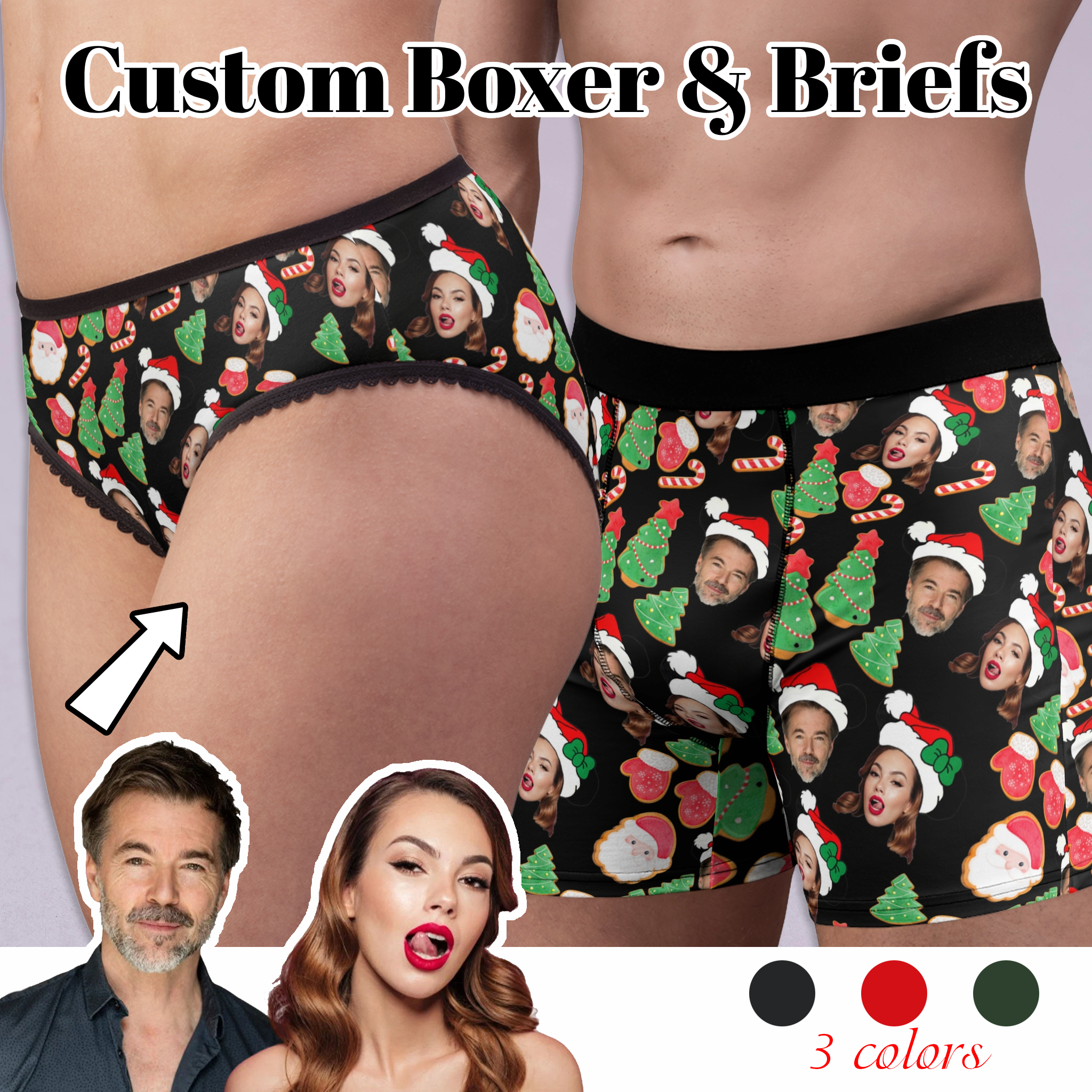 Custom matching underwear for couples Christmas hats valentine love set boxer & briefs