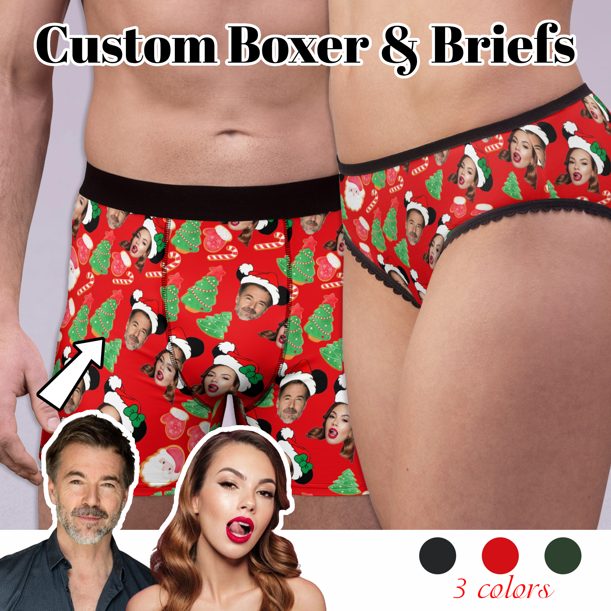 Custom matching underwear for couples Christmas hats valentine love set boxer & briefs