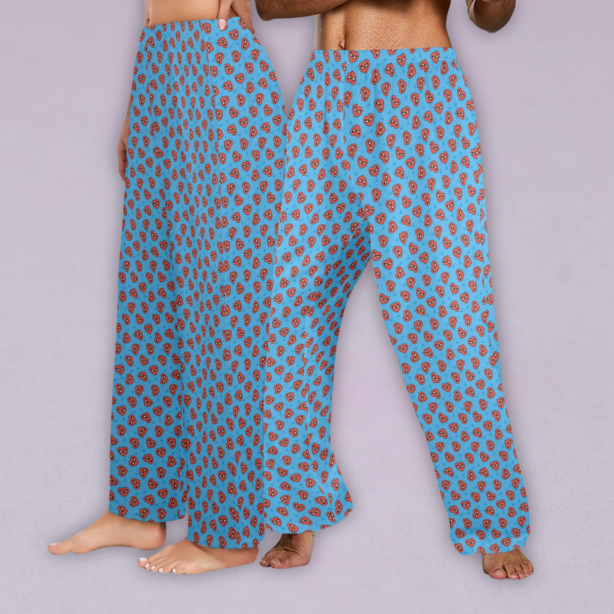 Matching Spider Heart Web Blue Pajamas For Couple