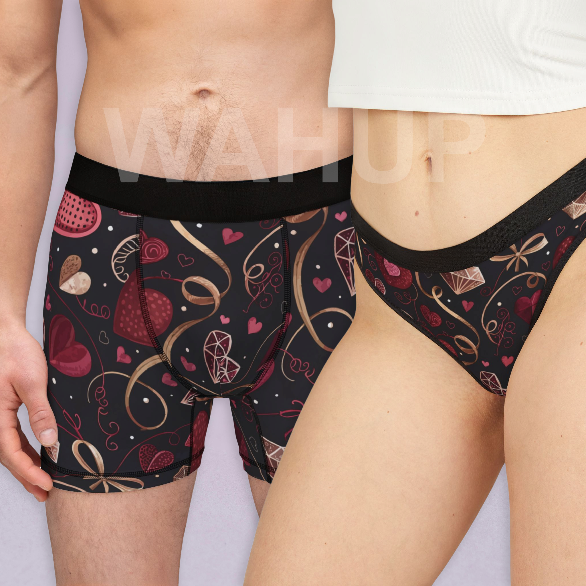 Matching underwear Valentine Heart Retro Three for couples boxer & thong set