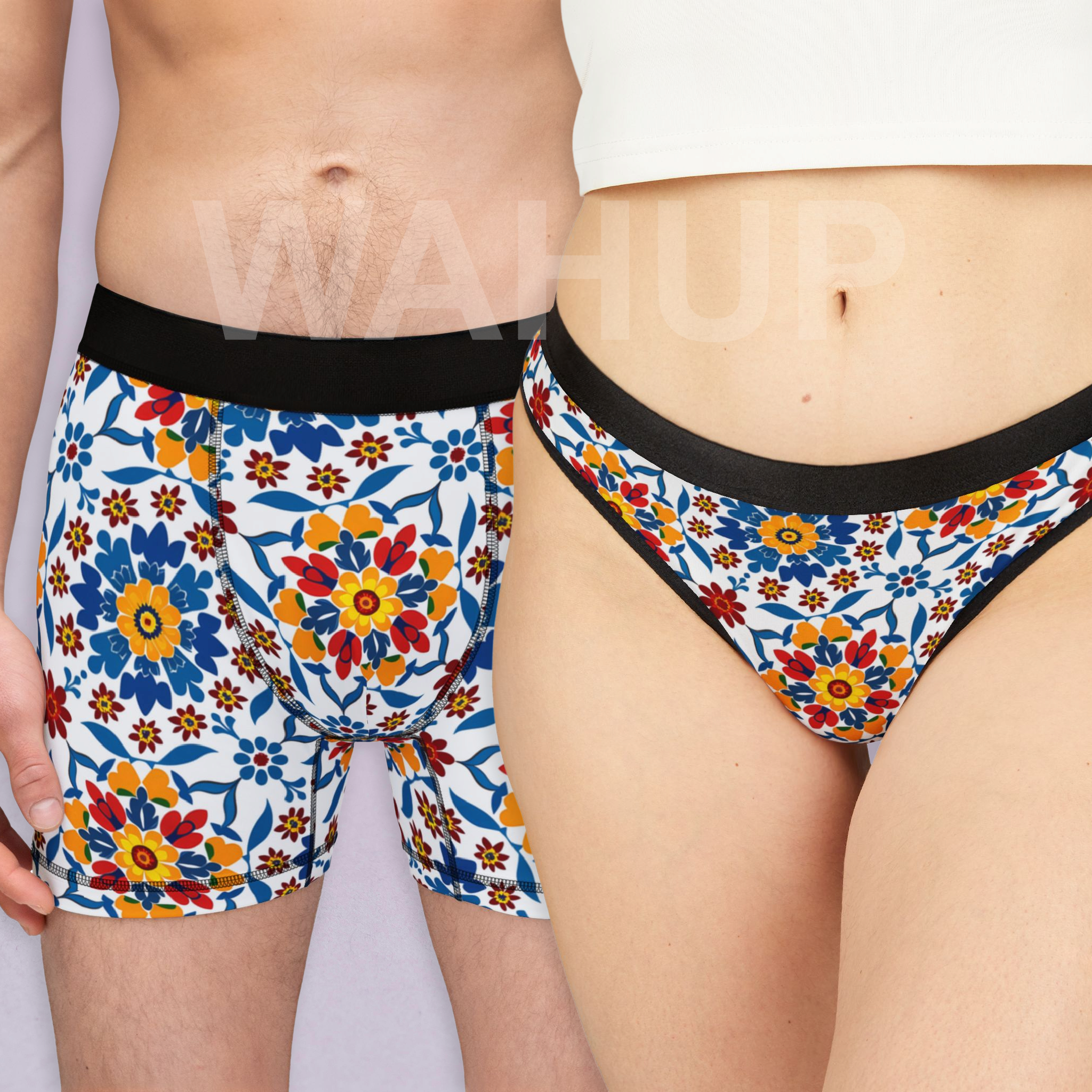 Matching underwear Mexican Flower for couples boxer & thong set
