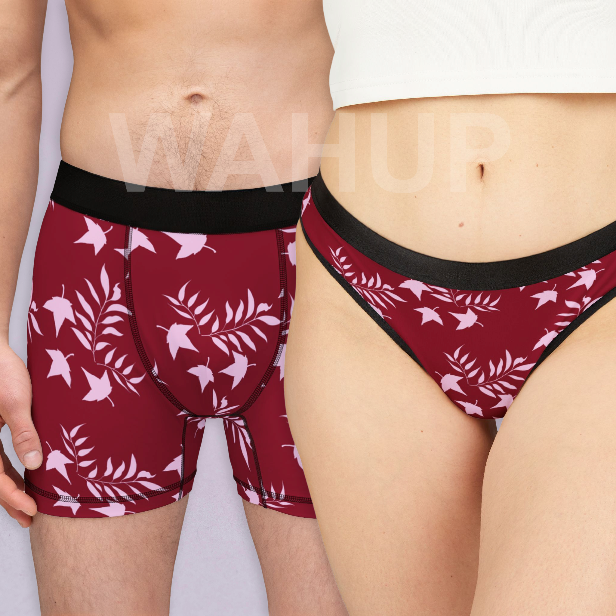 Matching underwear Autumn Leaves for couples boxer & thong set