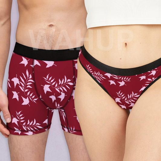 Matching underwear Autumn Leaves for couples boxer & thong set
