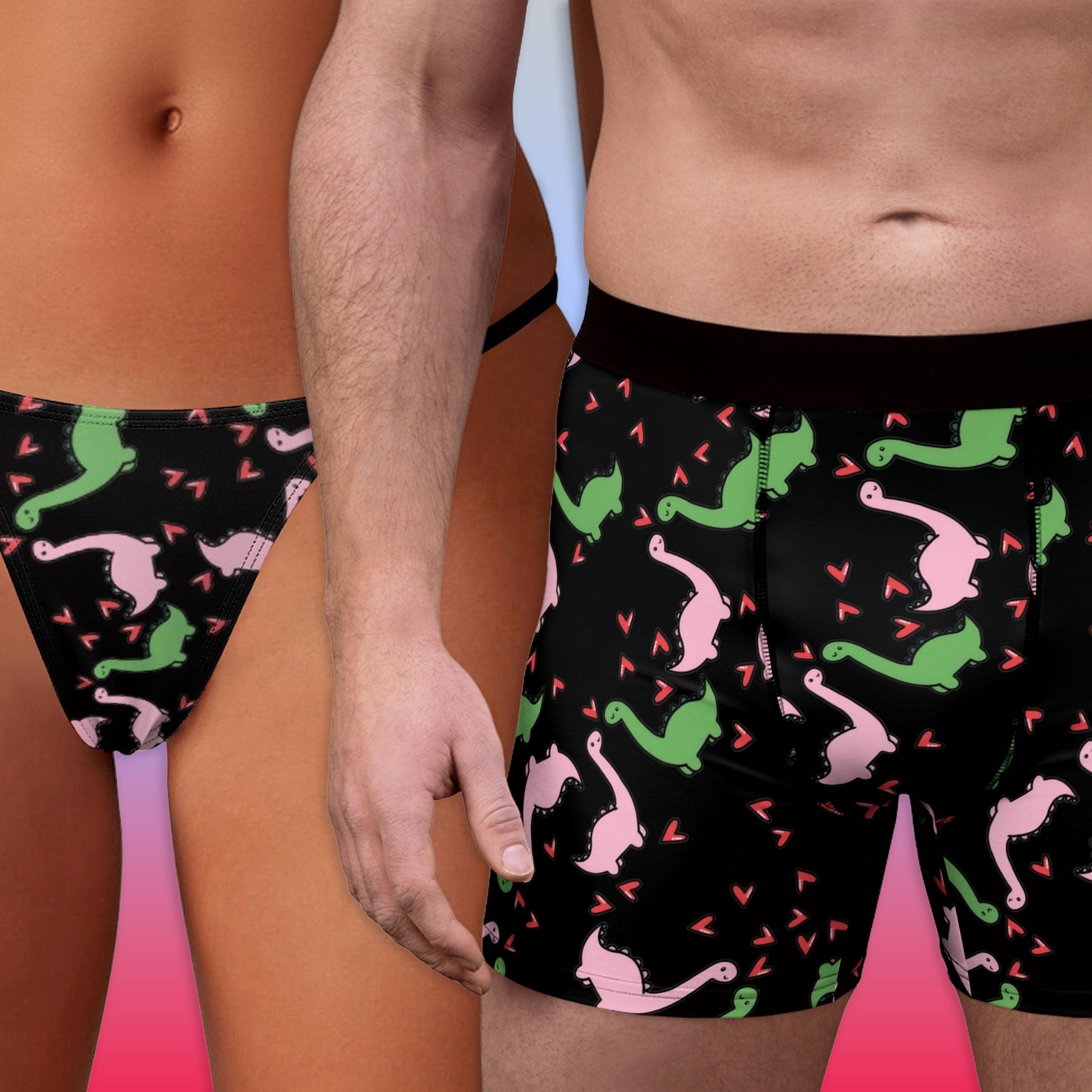 Couples matching dinosaur valentine heart underwear, boxer & thin thong