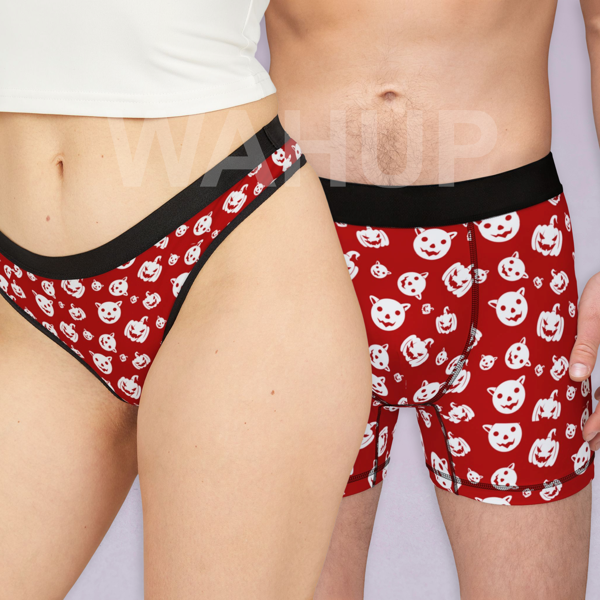 Matching underwear Red Halloween for couples boxer & thong set